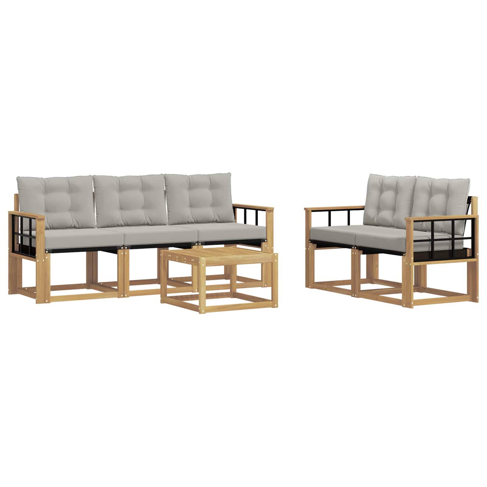 vidaXL Outdoor-Sofagarnitur mit Kissen 6 pcs Weiß und Hellgrau