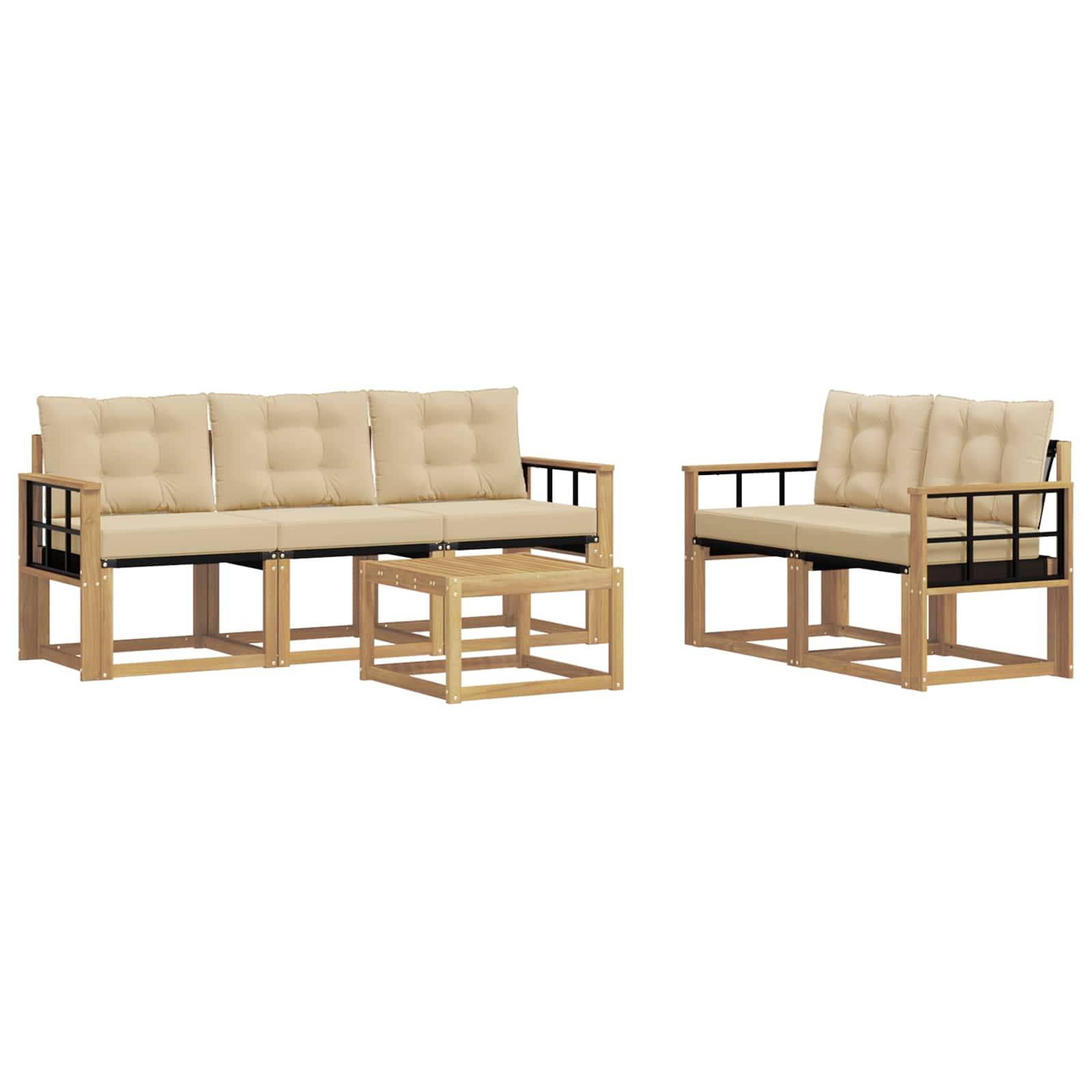 vidaXL Outdoor-Sofagarnitur mit Kissen 6 pcs Weiß und Beige