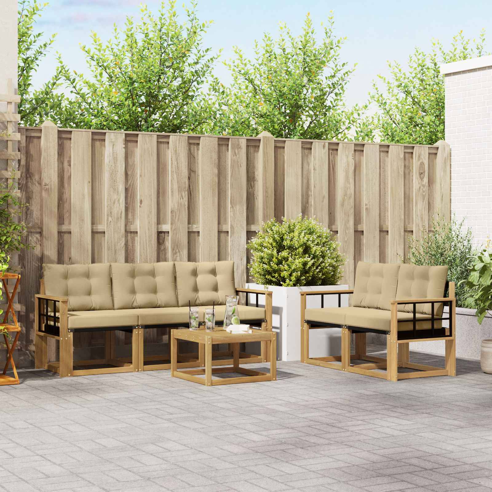 vidaXL Outdoor-Sofagarnitur mit Kissen 6 pcs Weiß und Beige