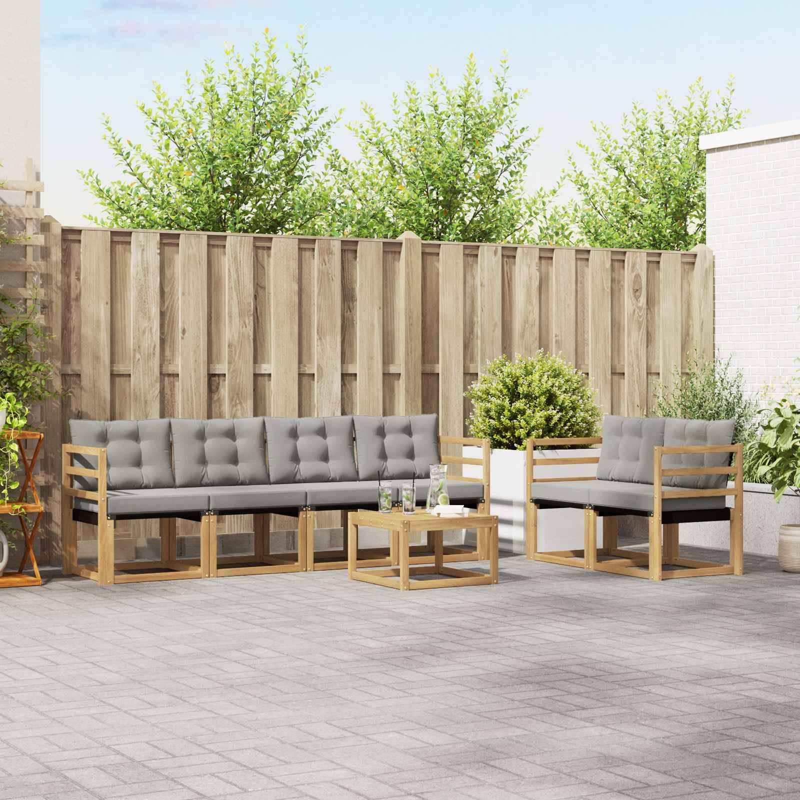 vidaXL Outdoor-Sofagarnitur mit Kissen 7 pcs Weiß und Hellgrau