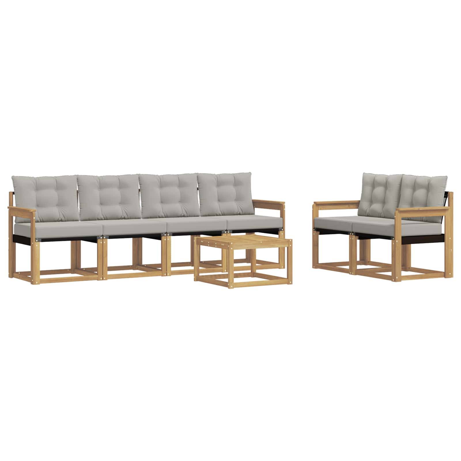 vidaXL Outdoor-Sofagarnitur mit Kissen 7 pcs Weiß und Hellgrau