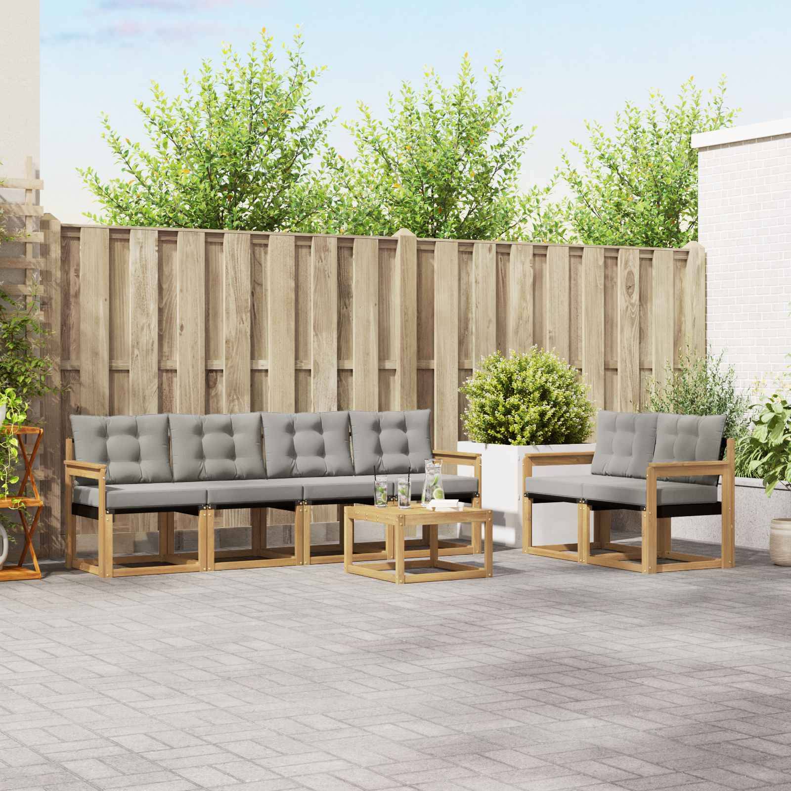 vidaXL Outdoor-Sofagarnitur mit Kissen 7 pcs Weiß und Hellgrau