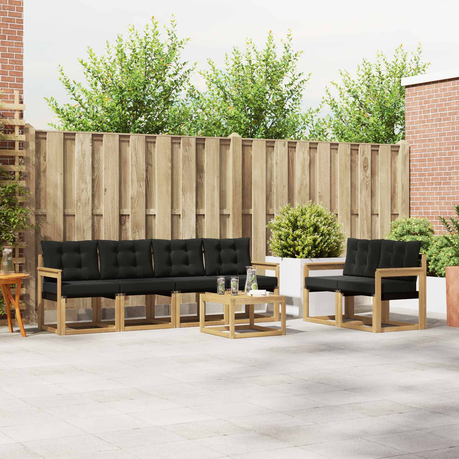 vidaXL Outdoor-Sofagarnitur mit Kissen 7 pcs Weiß und Schwarz