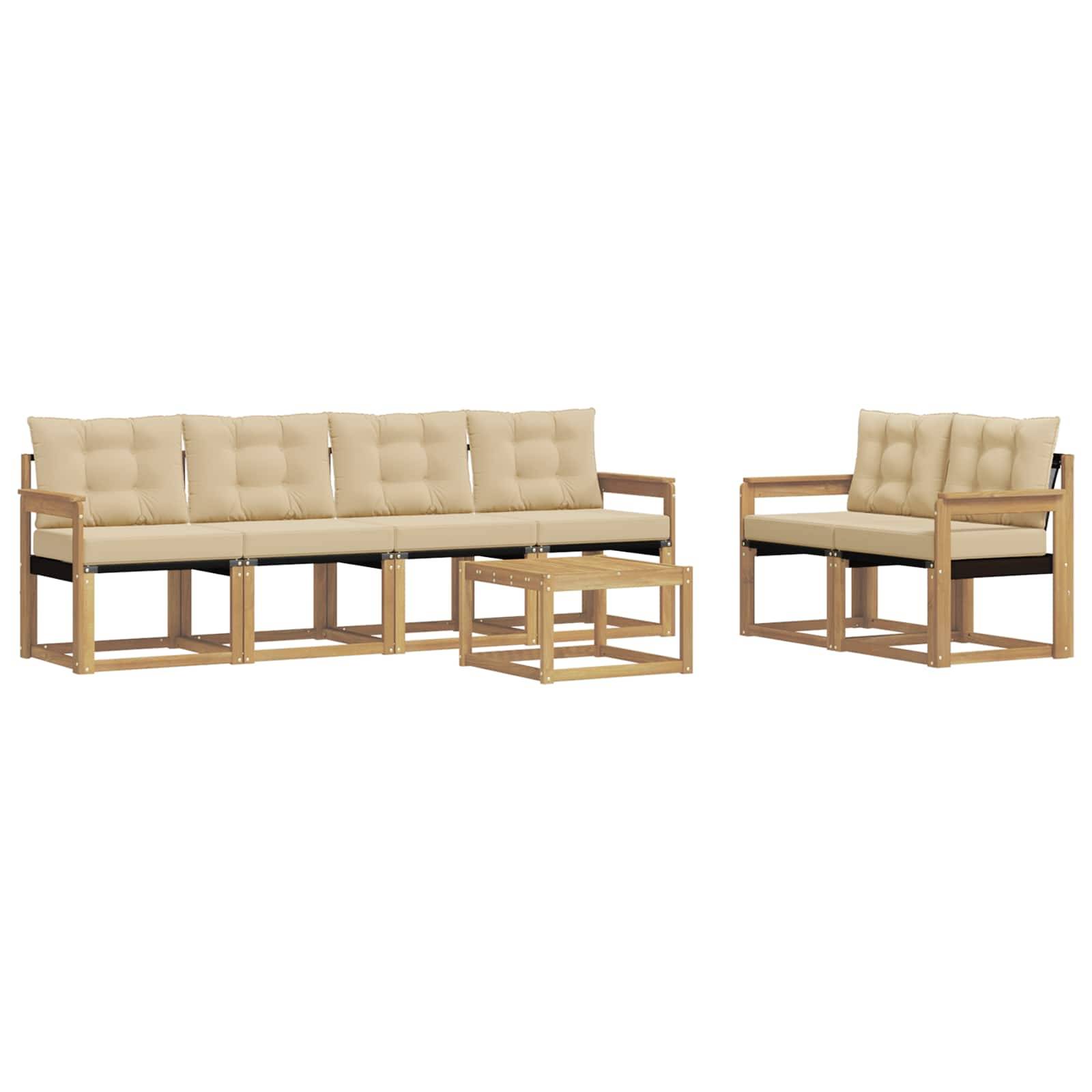 vidaXL Outdoor-Sofagarnitur mit Kissen 7 pcs Weiß und Beige