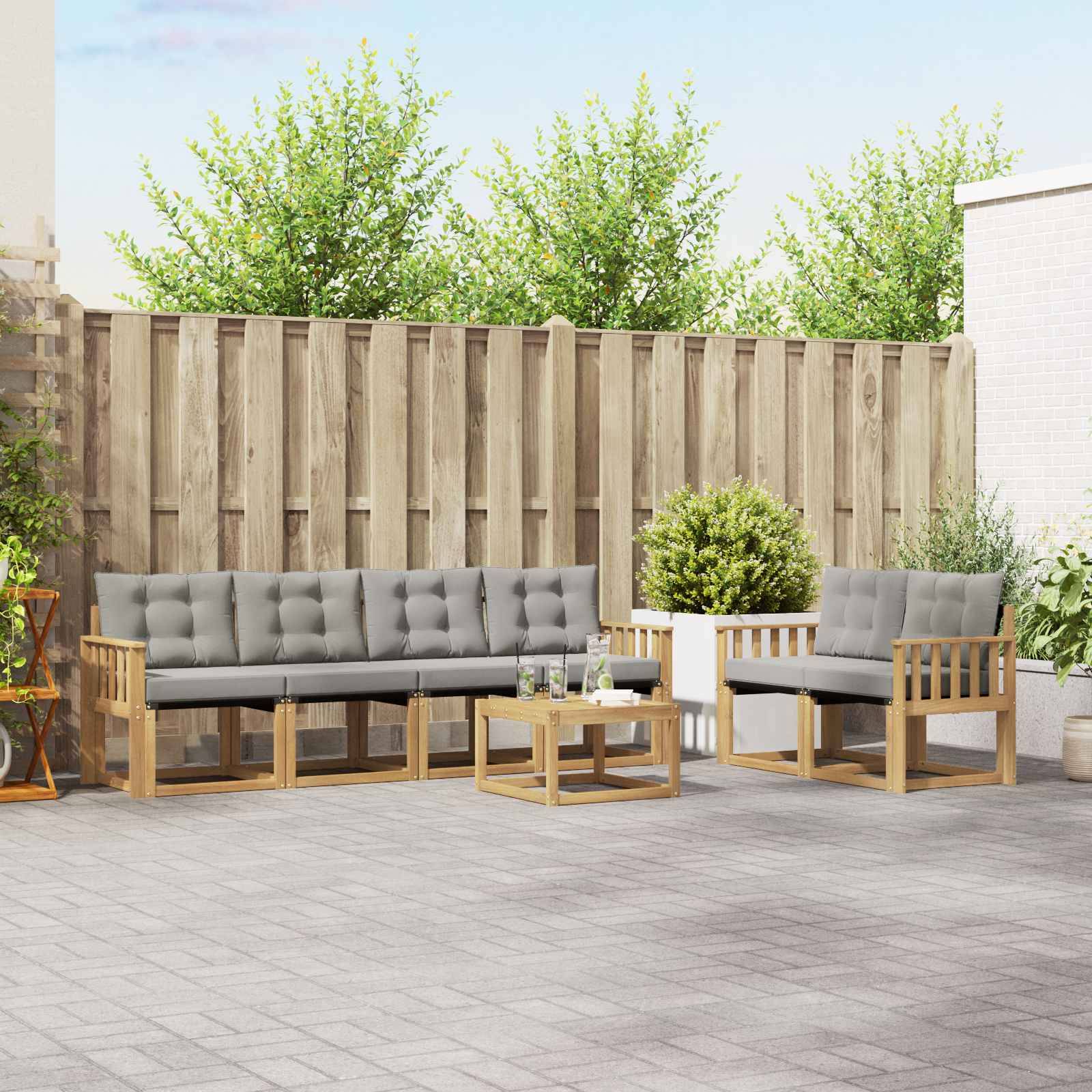 vidaXL Outdoor-Sofagarnitur mit Kissen 7 pcs Weiß und Hellgrau