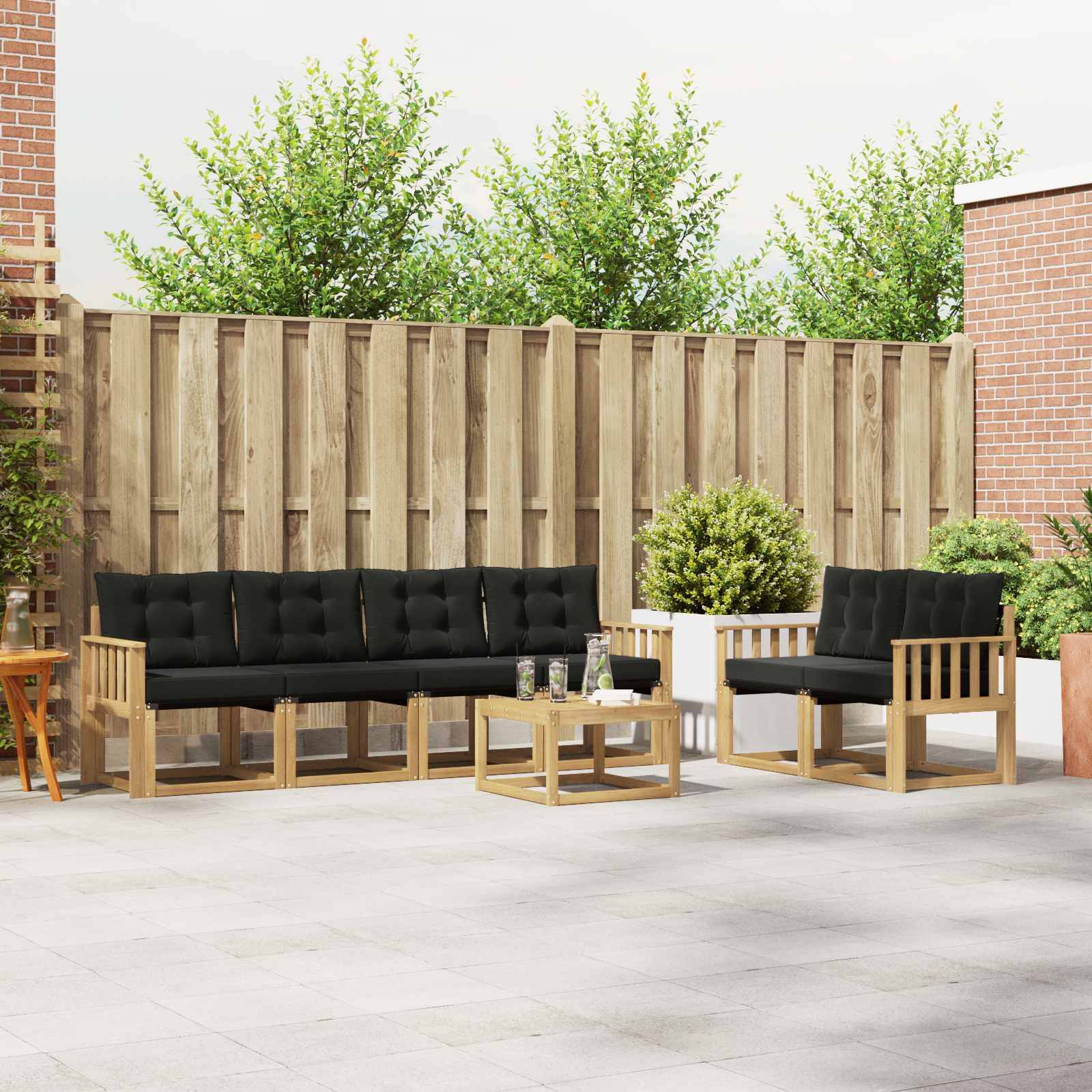 vidaXL Outdoor-Sofagarnitur mit Kissen 7 pcs Weiß und Schwarz