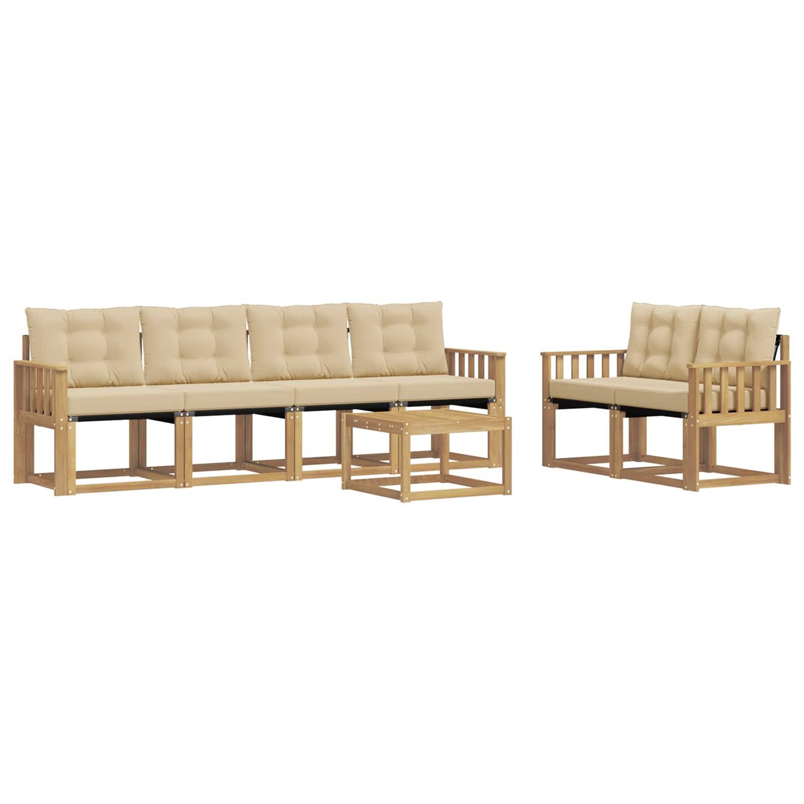 vidaXL Outdoor-Sofagarnitur mit Kissen 7 pcs Weiß und Beige