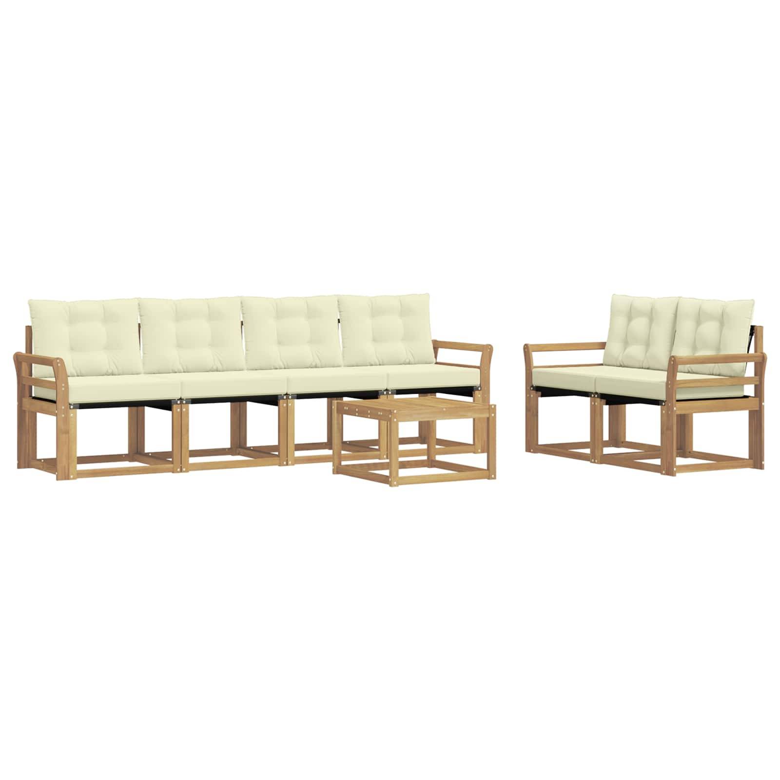 vidaXL Outdoor-Sofagarnitur mit Kissen 7 pcs Weiß und Creme