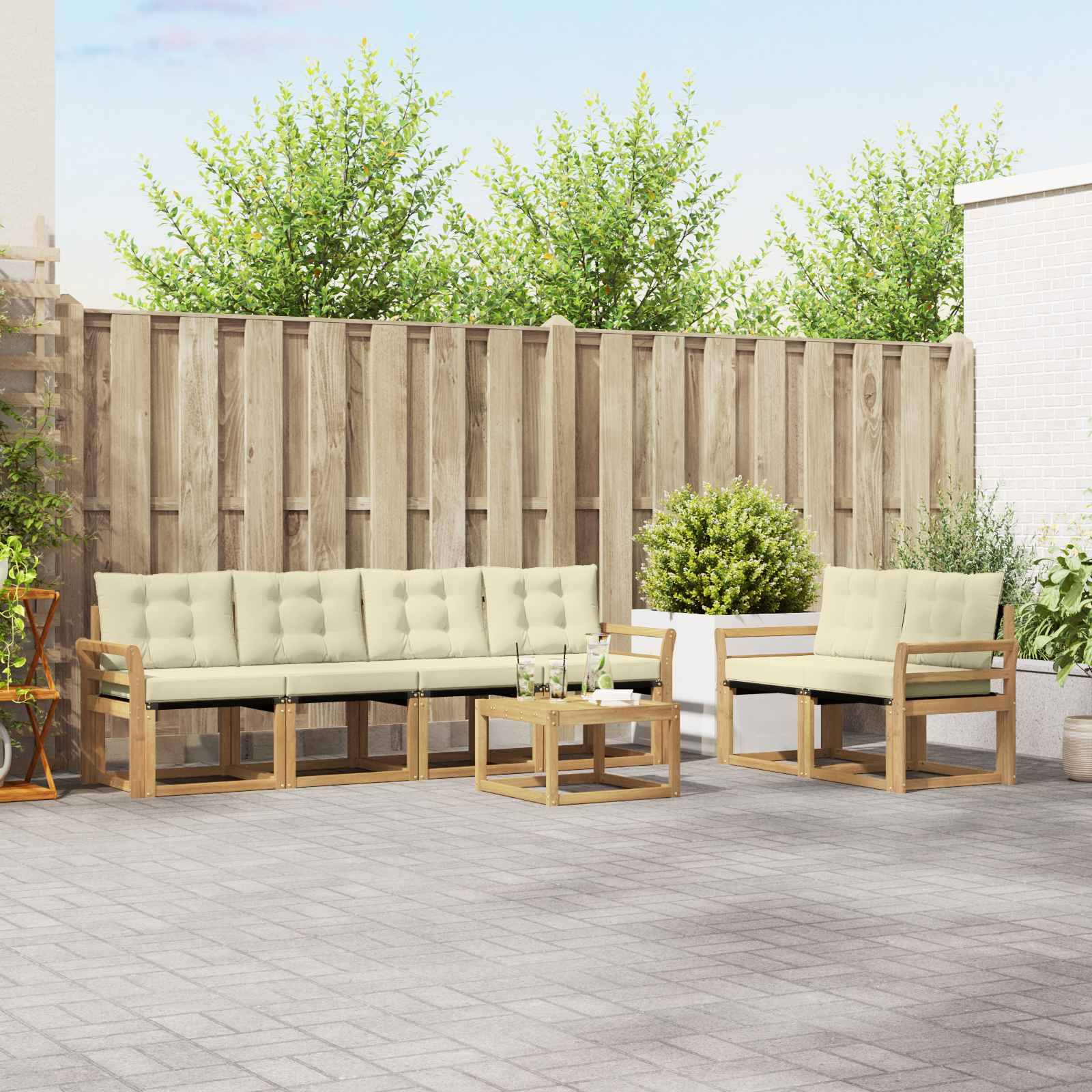 vidaXL Outdoor-Sofagarnitur mit Kissen 7 pcs Weiß und Creme