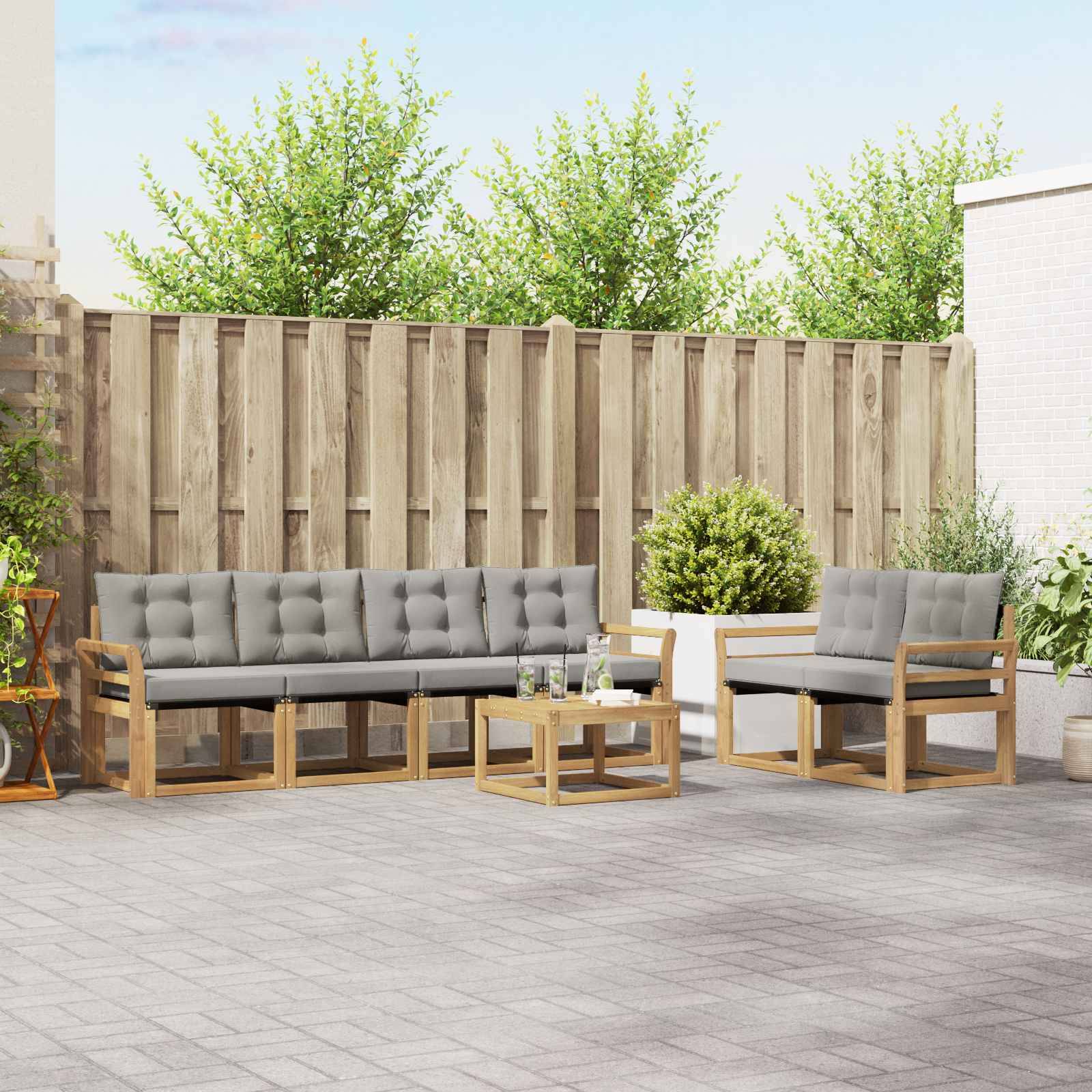 vidaXL Outdoor-Sofagarnitur mit Kissen 7 pcs Weiß und Hellgrau