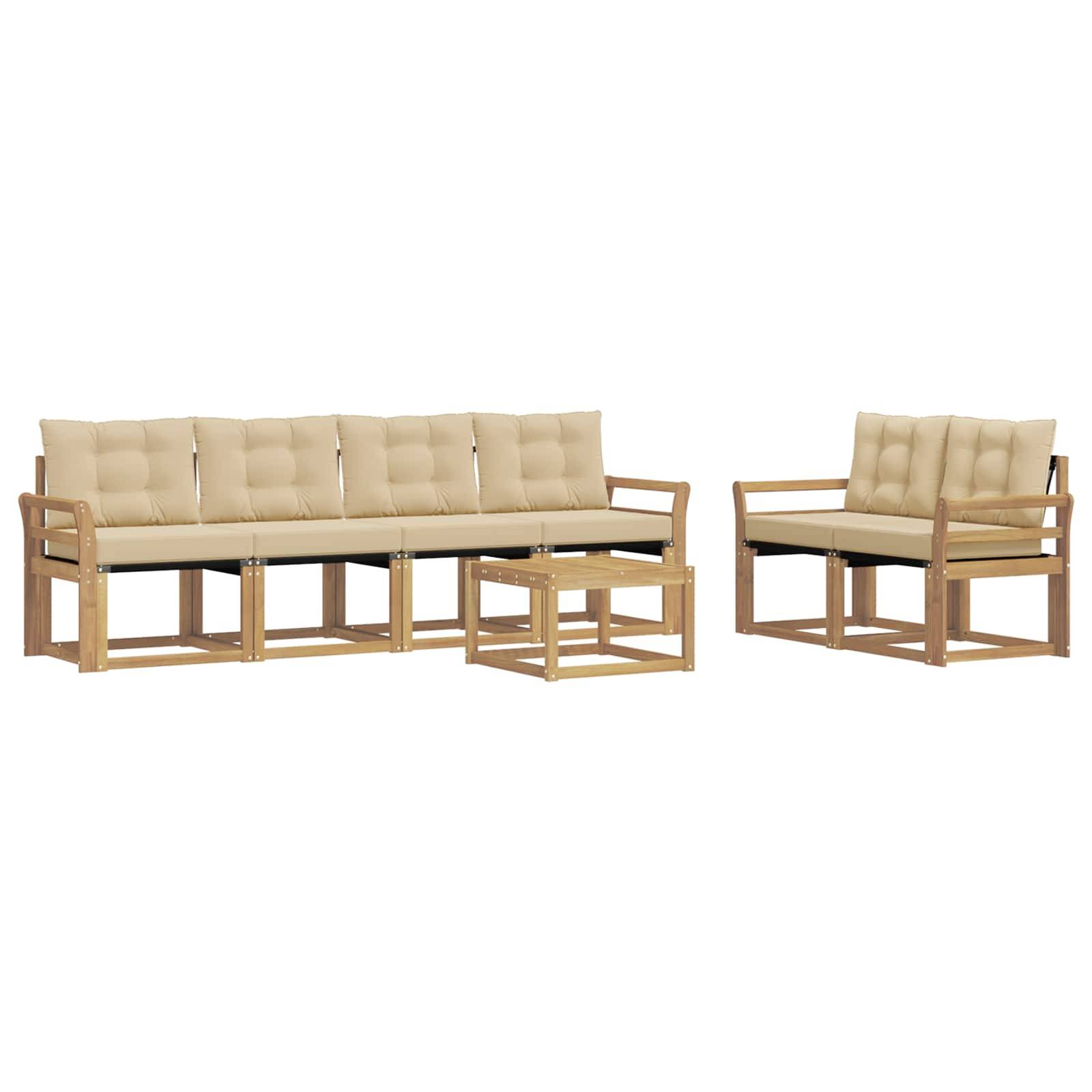 vidaXL Outdoor-Sofagarnitur mit Kissen 7 pcs Weiß und Beige