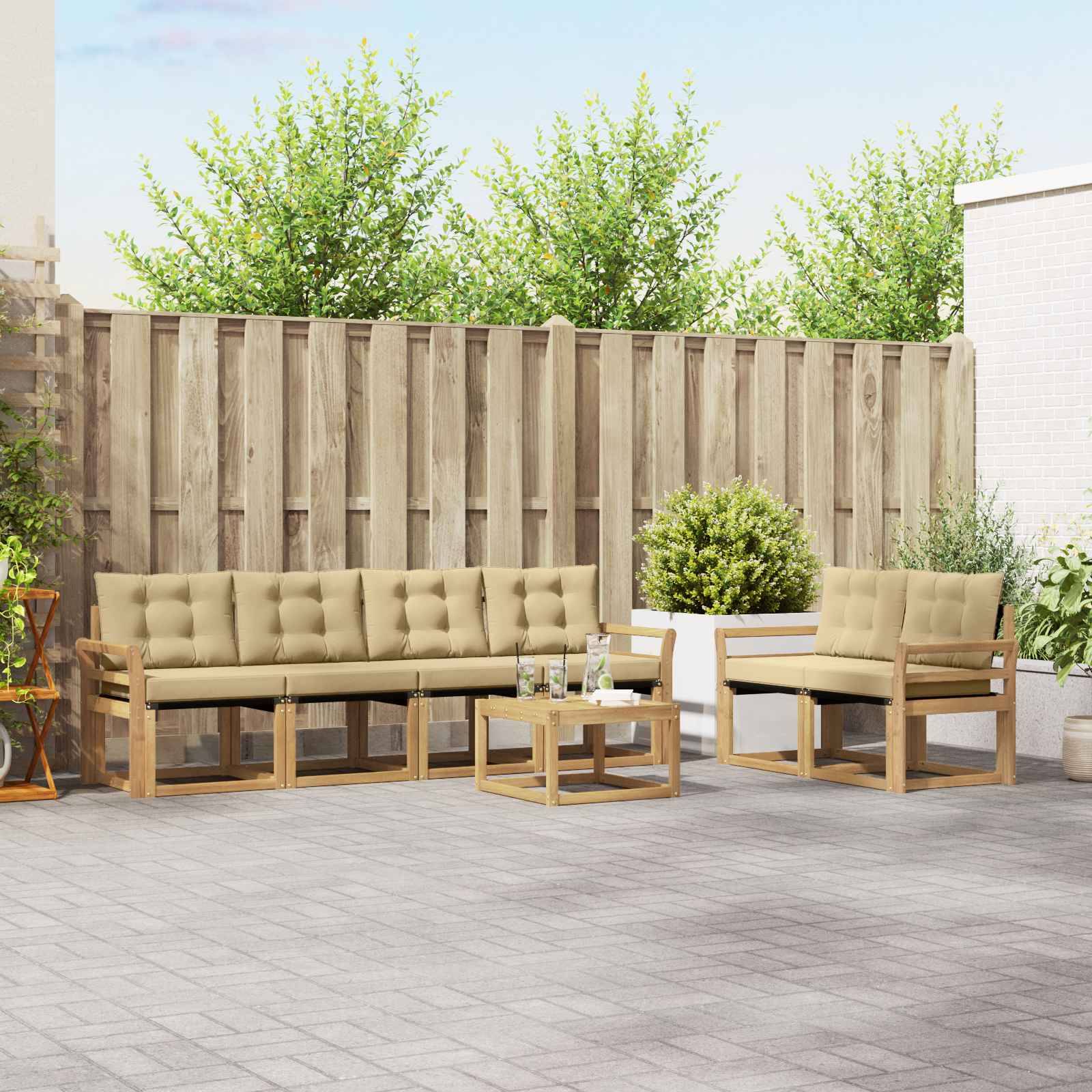 vidaXL Outdoor-Sofagarnitur mit Kissen 7 pcs Weiß und Beige