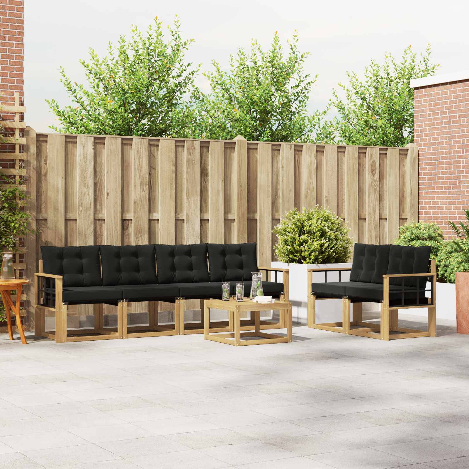vidaXL Outdoor-Sofagarnitur mit Kissen 7 pcs Weiß und Schwarz