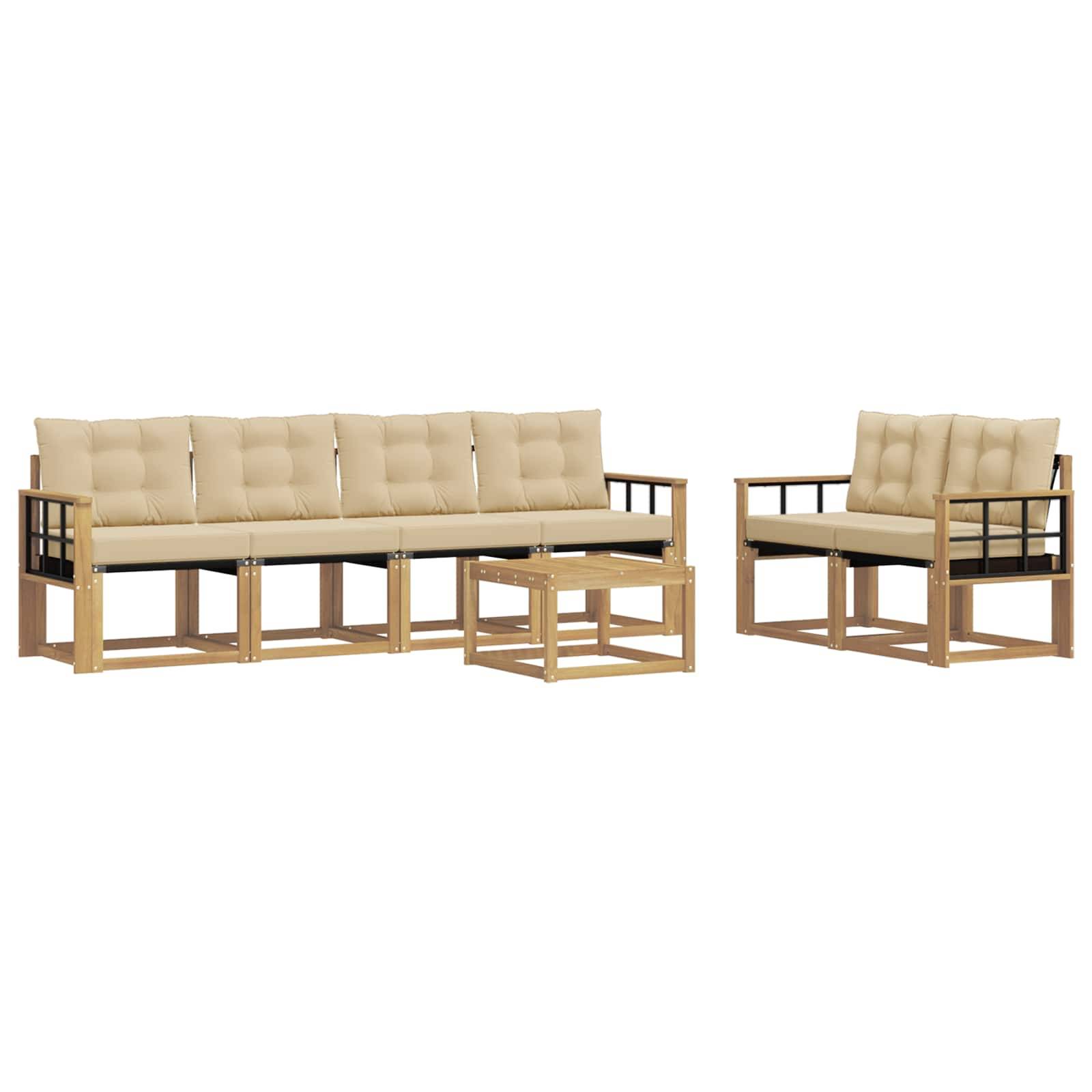 vidaXL Outdoor-Sofagarnitur mit Kissen 7 pcs Weiß und Beige
