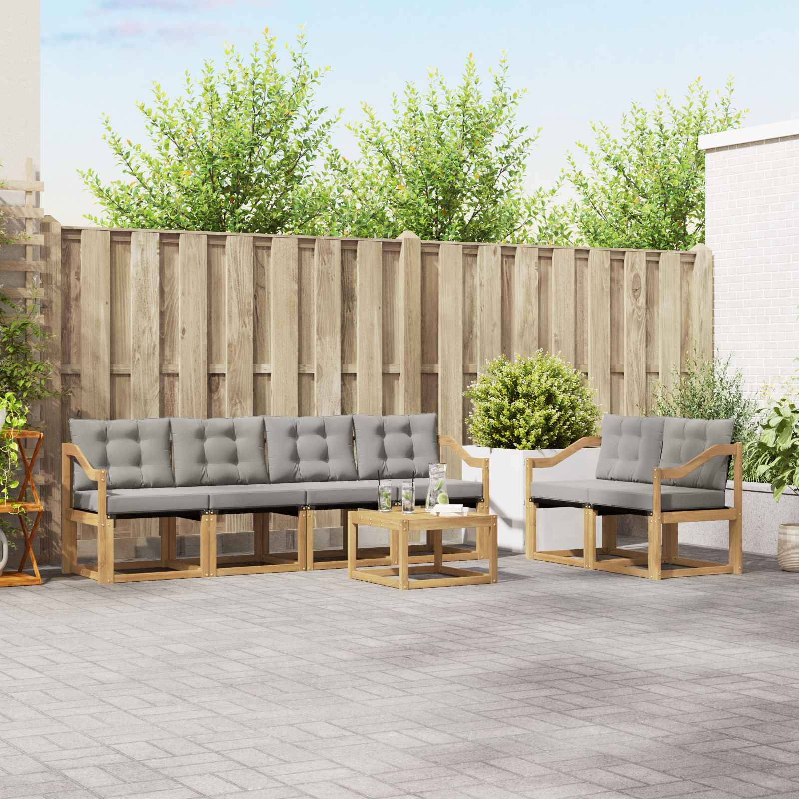 vidaXL Outdoor-Sofagarnitur mit Kissen 7 pcs Weiß und Hellgrau