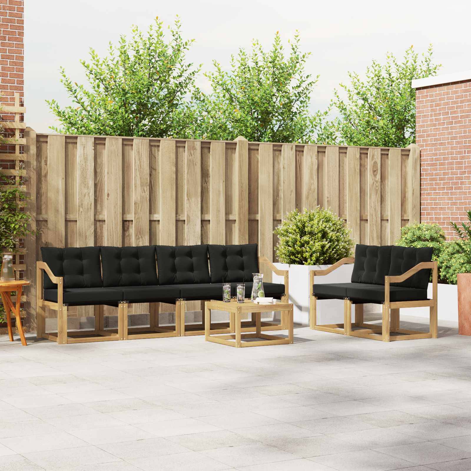 vidaXL Outdoor-Sofagarnitur mit Kissen 7 pcs Weiß und Schwarz