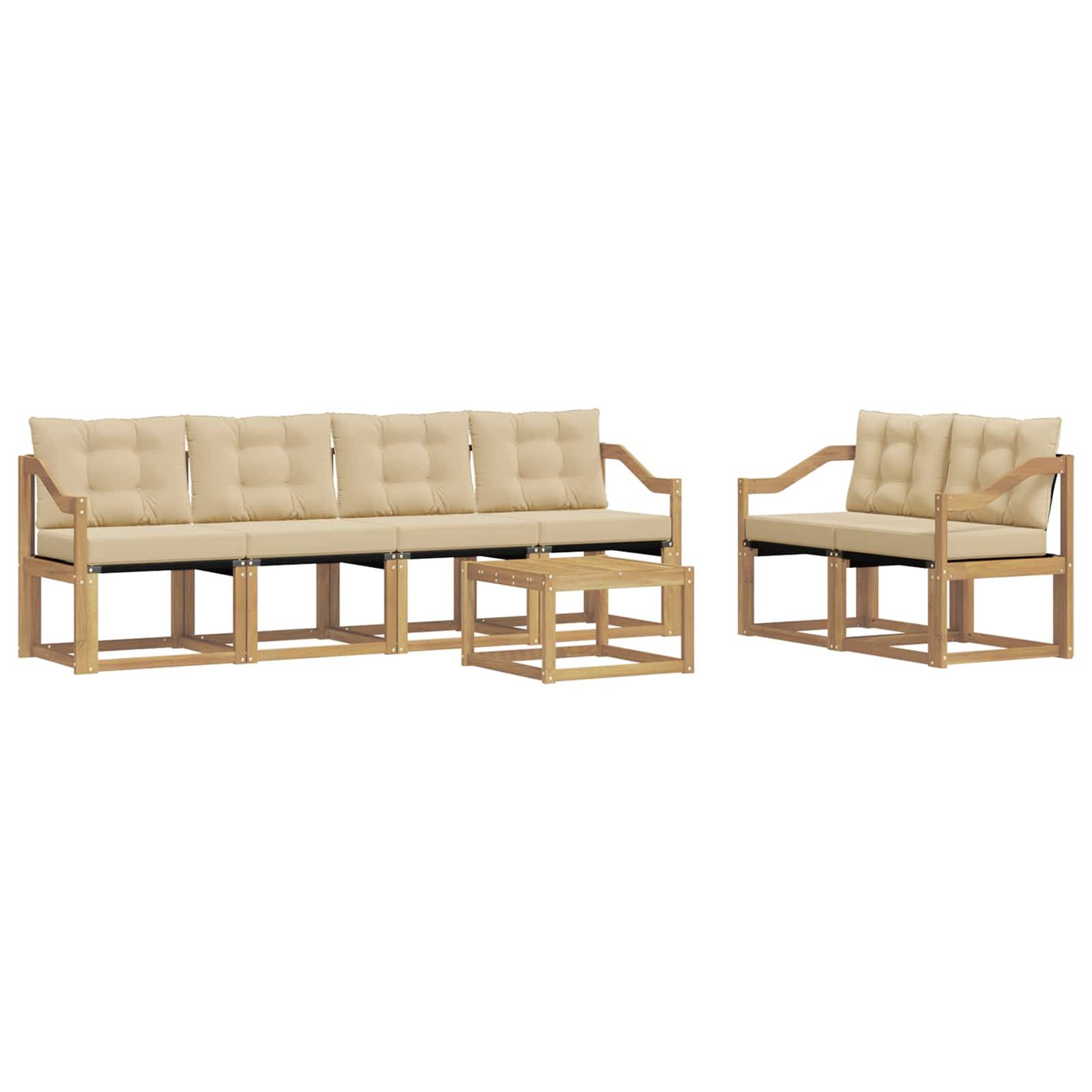 vidaXL Outdoor-Sofagarnitur mit Kissen 7 pcs Weiß und Beige