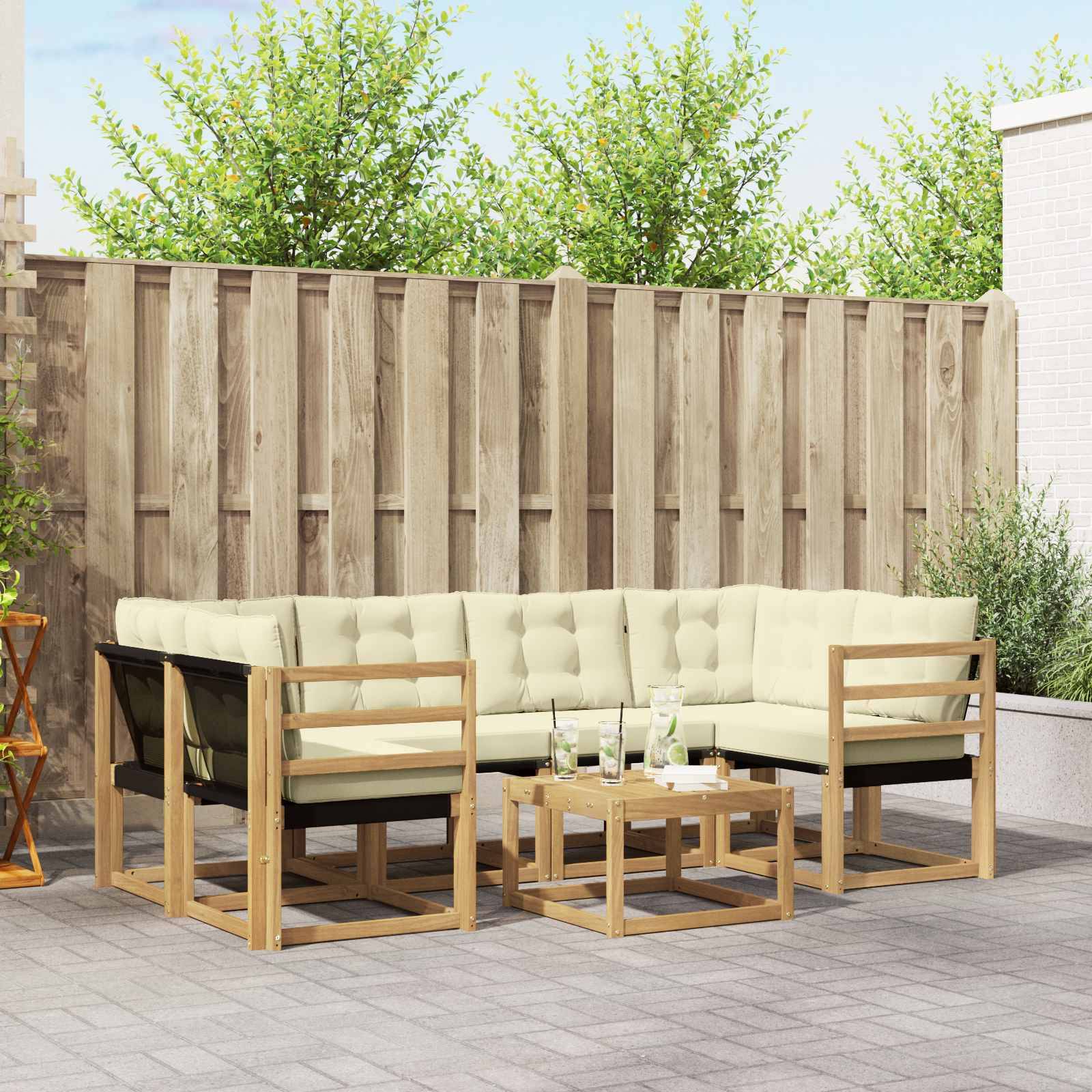 vidaXL Outdoor-Sofagarnitur mit Kissen 7 pcs Weiß und Creme