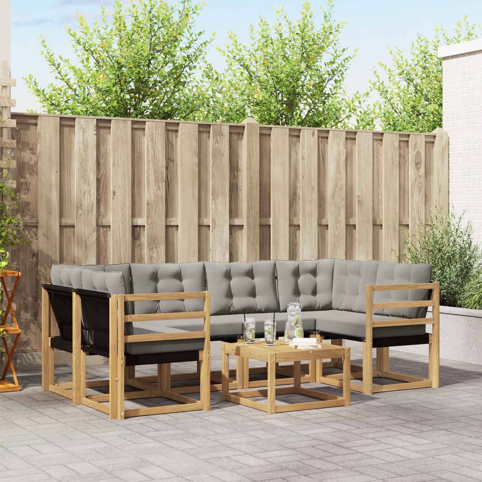 vidaXL Outdoor-Sofagarnitur mit Kissen 7 pcs Weiß und Hellgrau