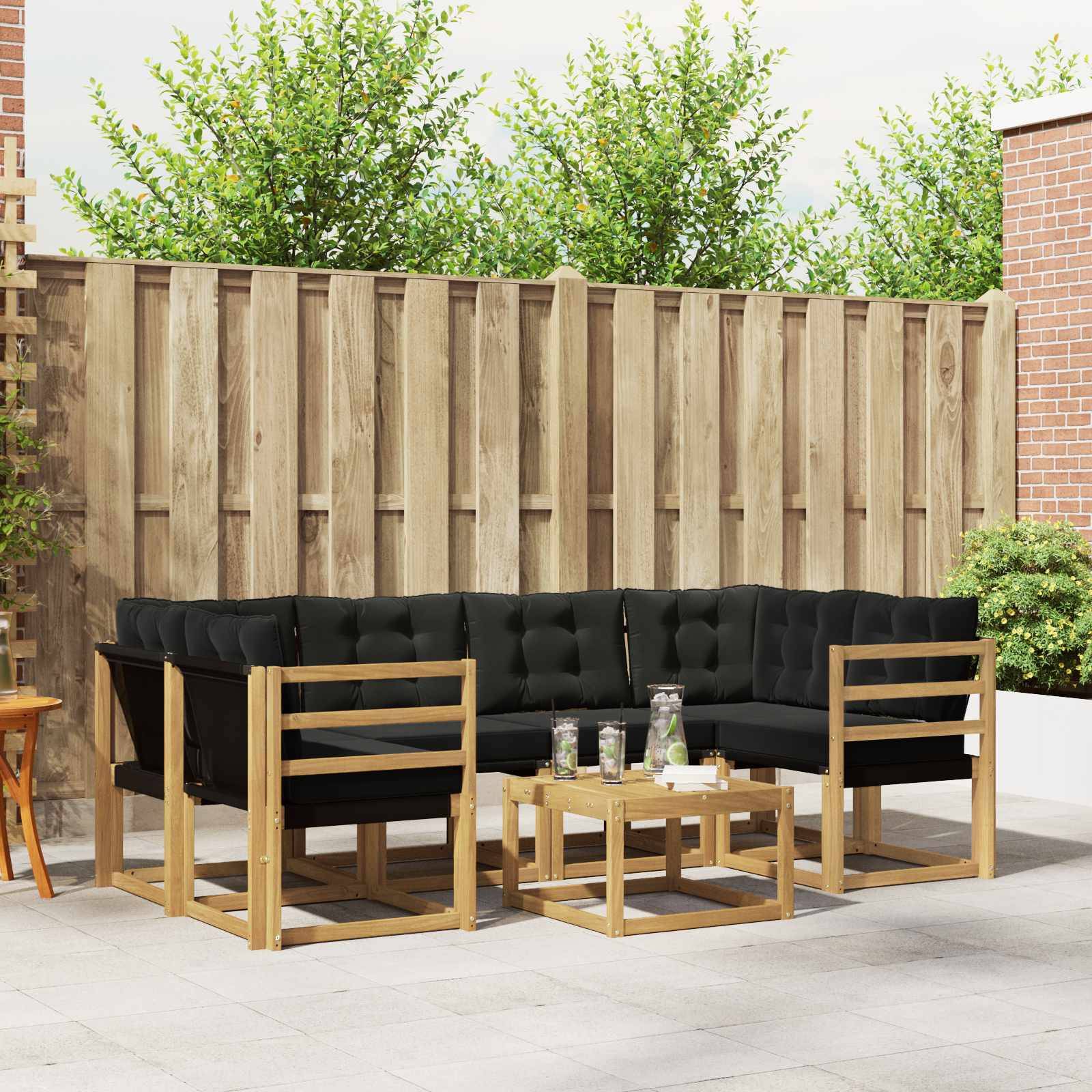 vidaXL Outdoor-Sofagarnitur mit Kissen 7 pcs Weiß und Schwarz
