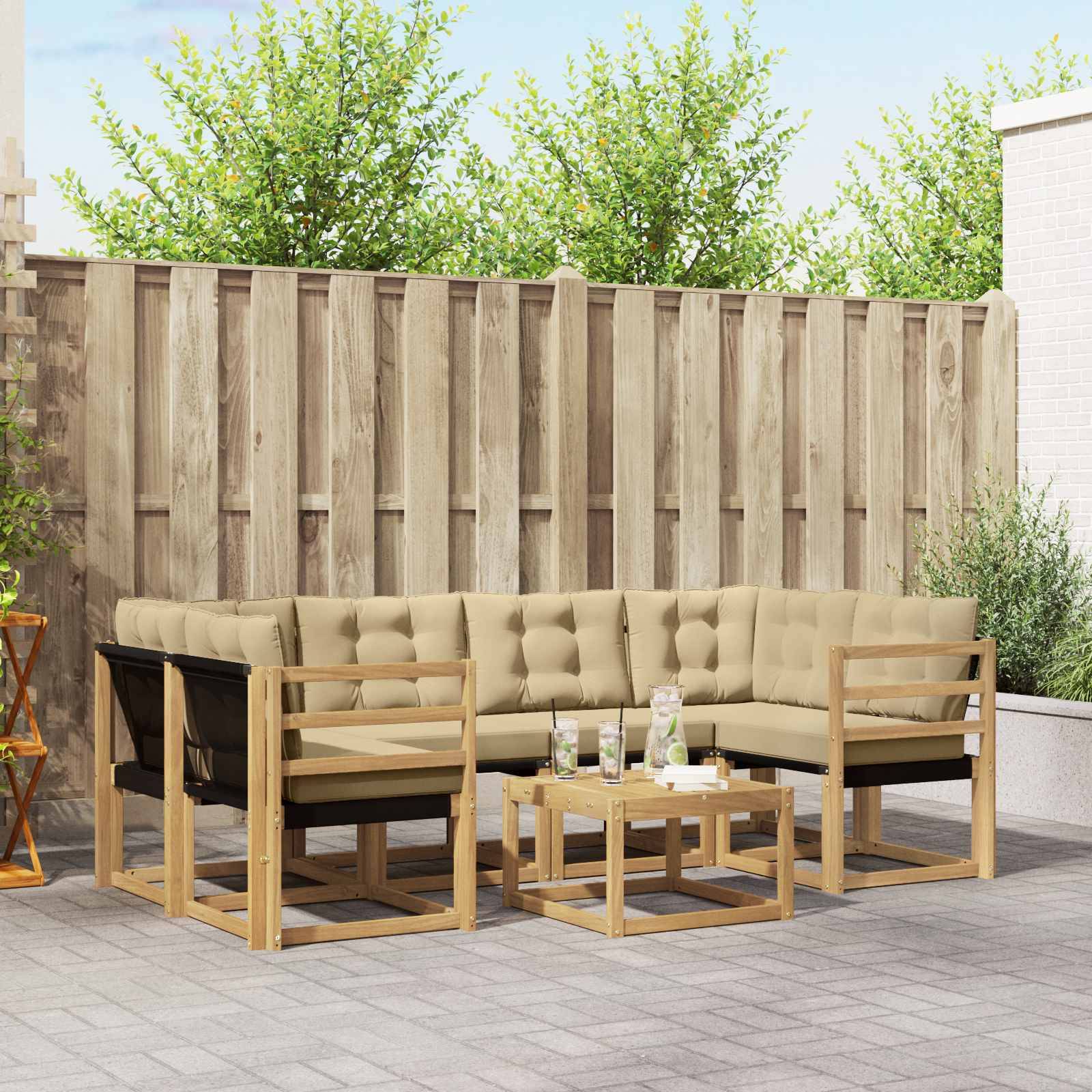 vidaXL Outdoor-Sofagarnitur mit Kissen 7 pcs Weiß und Beige