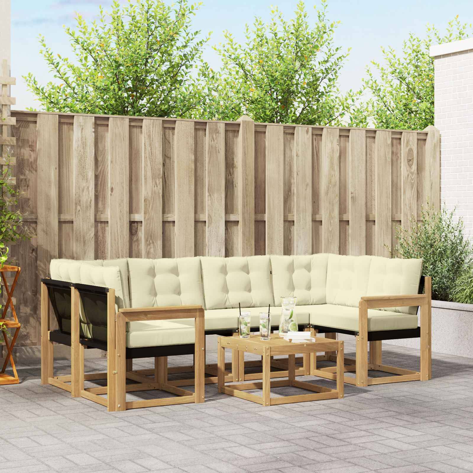 vidaXL Outdoor-Sofagarnitur mit Kissen 7 pcs Weiß und Creme
