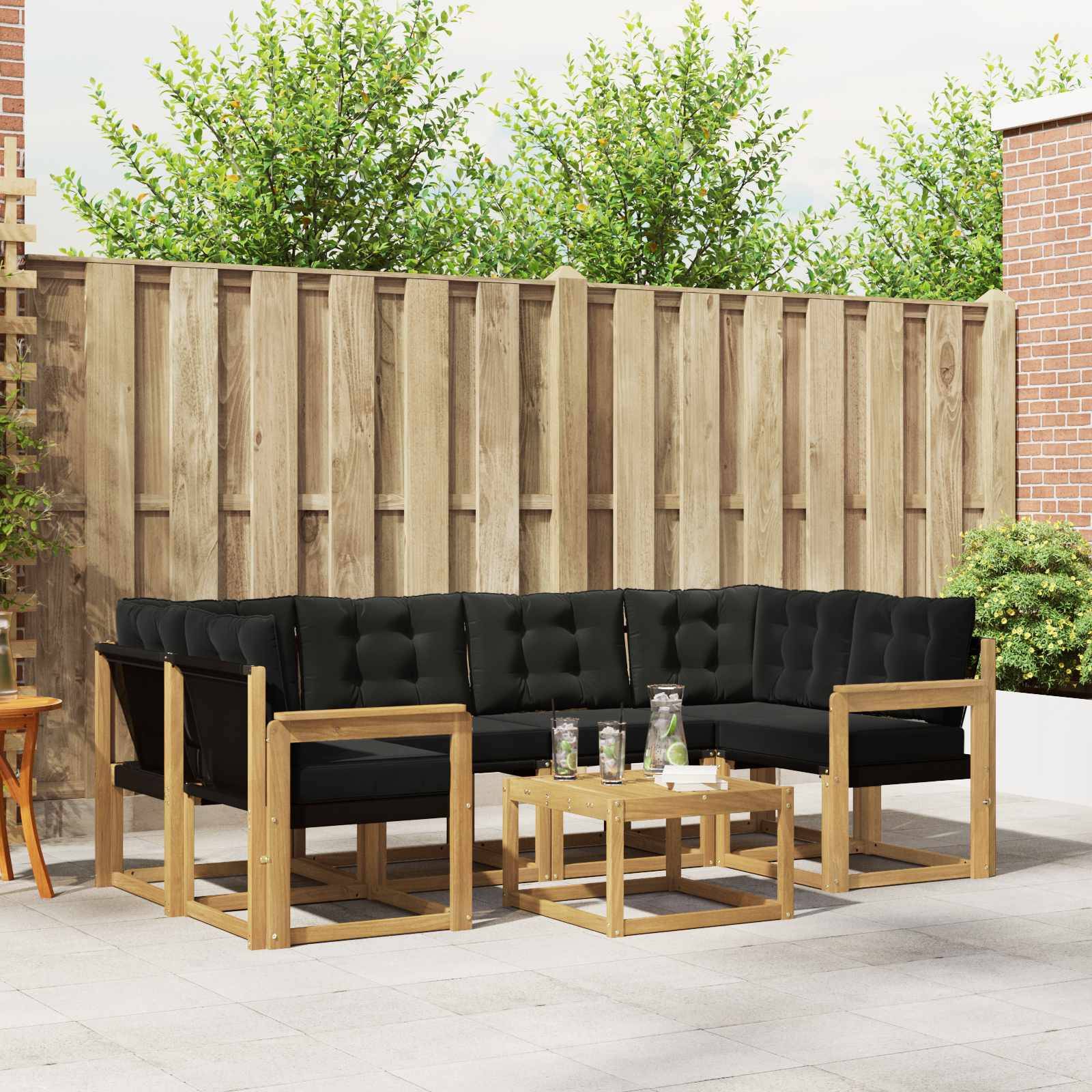 vidaXL Outdoor-Sofagarnitur mit Kissen 7 pcs Weiß und Schwarz