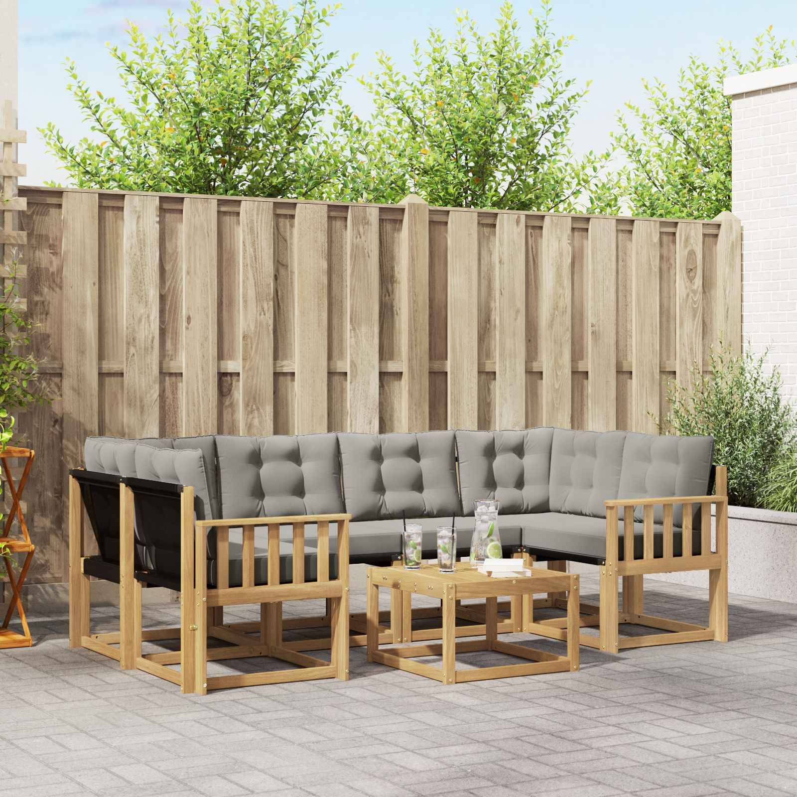 vidaXL Outdoor-Sofagarnitur mit Kissen 7 pcs Weiß und Hellgrau