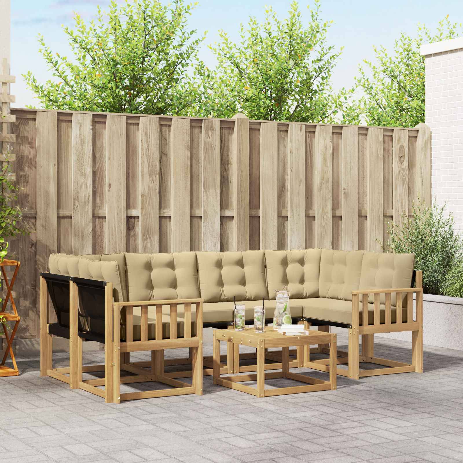 vidaXL Outdoor-Sofagarnitur mit Kissen 7 pcs Weiß und Beige