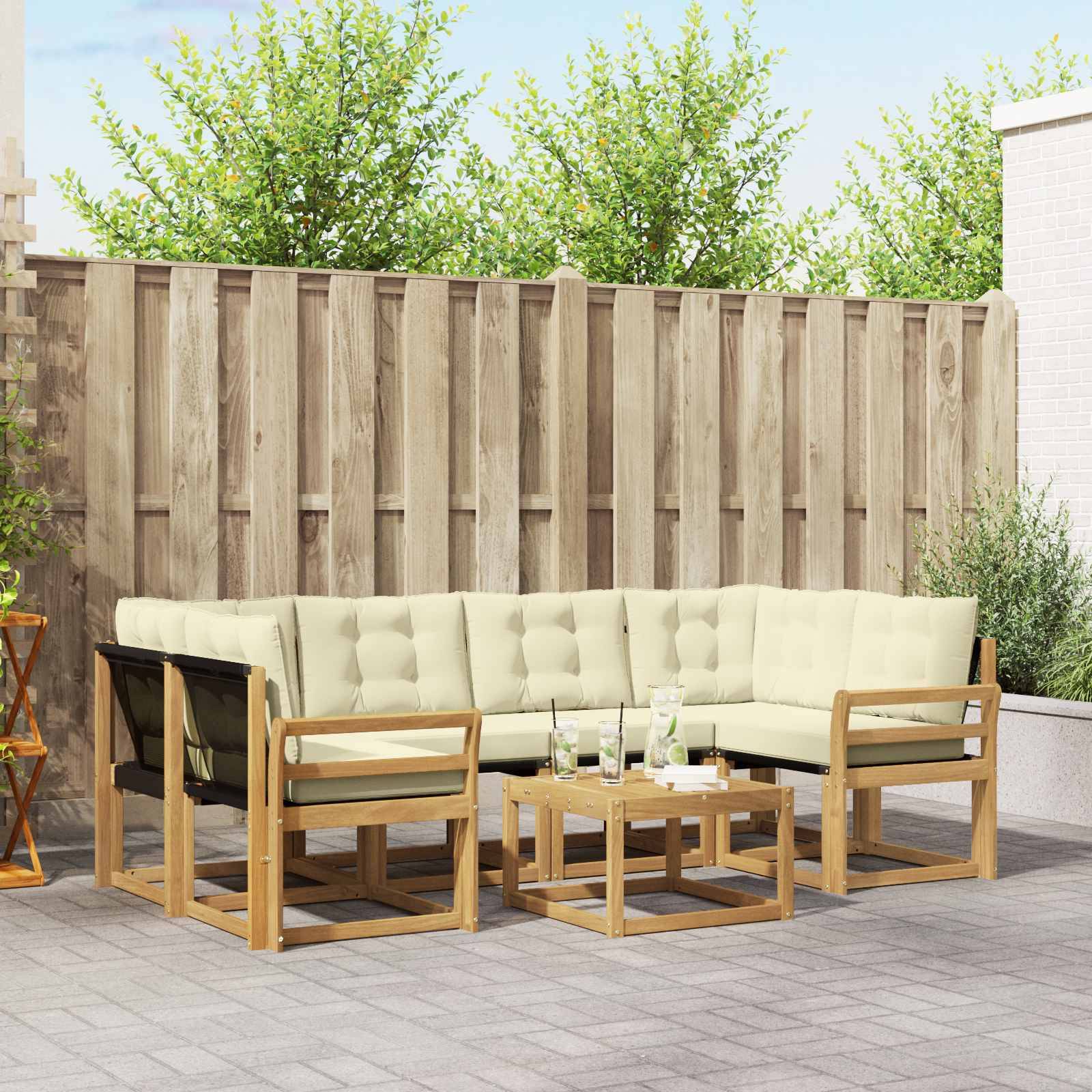vidaXL Outdoor-Sofagarnitur mit Kissen 7 pcs Weiß und Creme