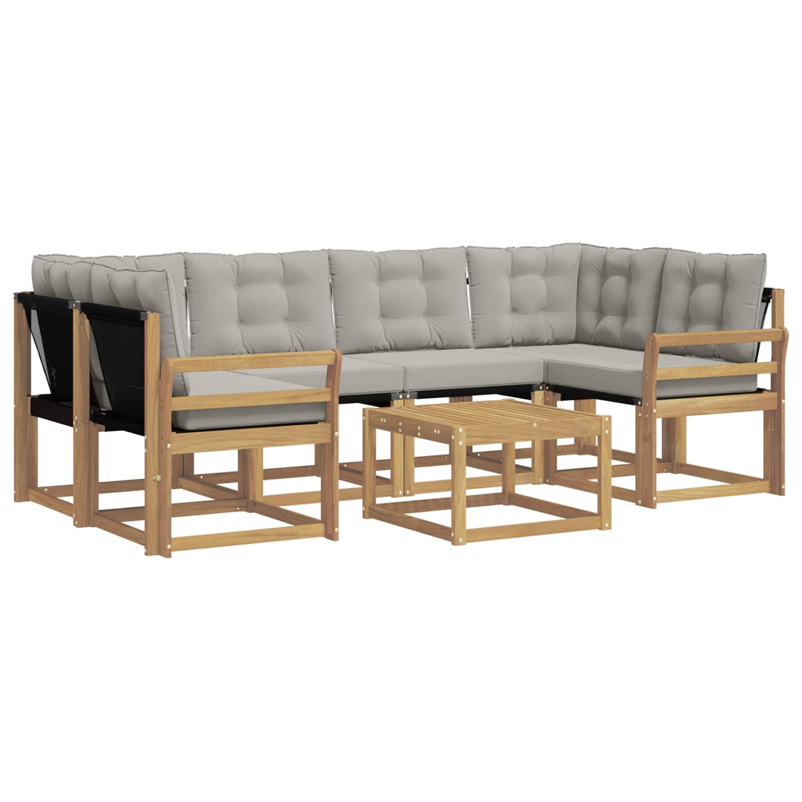 vidaXL Outdoor-Sofagarnitur mit Kissen 7 pcs Weiß und Hellgrau