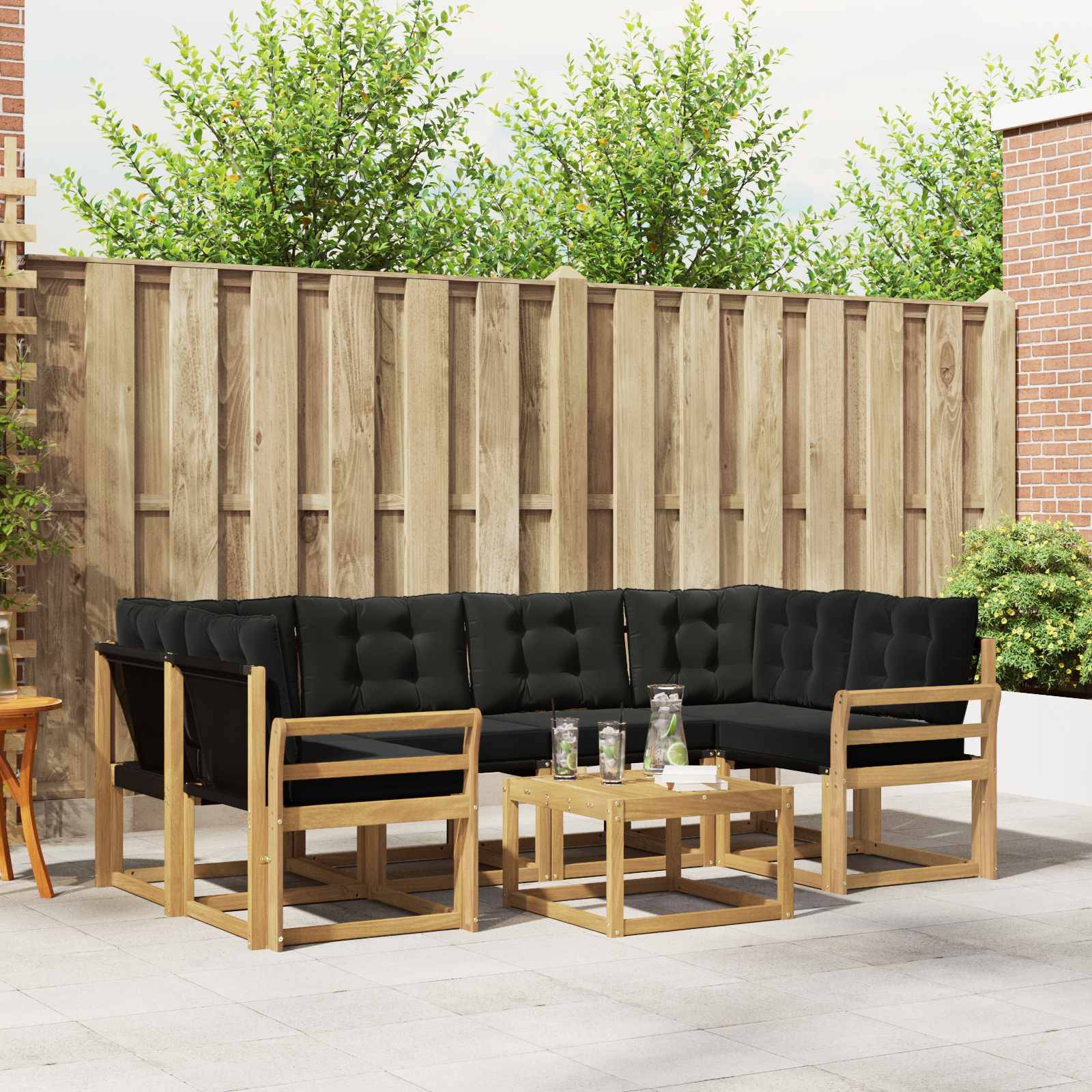 vidaXL Outdoor-Sofagarnitur mit Kissen 7 pcs Weiß und Schwarz