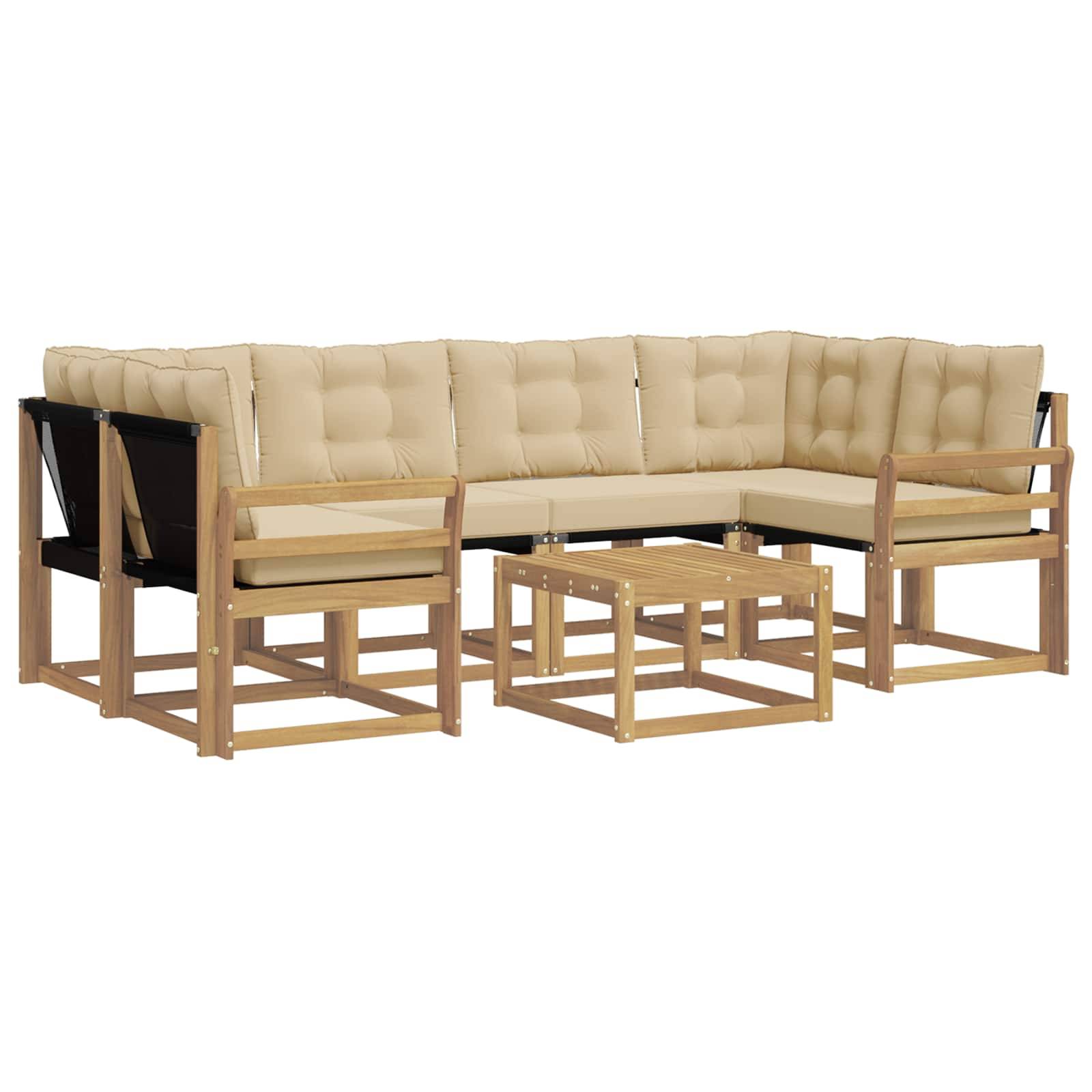 vidaXL Outdoor-Sofagarnitur mit Kissen 7 pcs Weiß und Beige