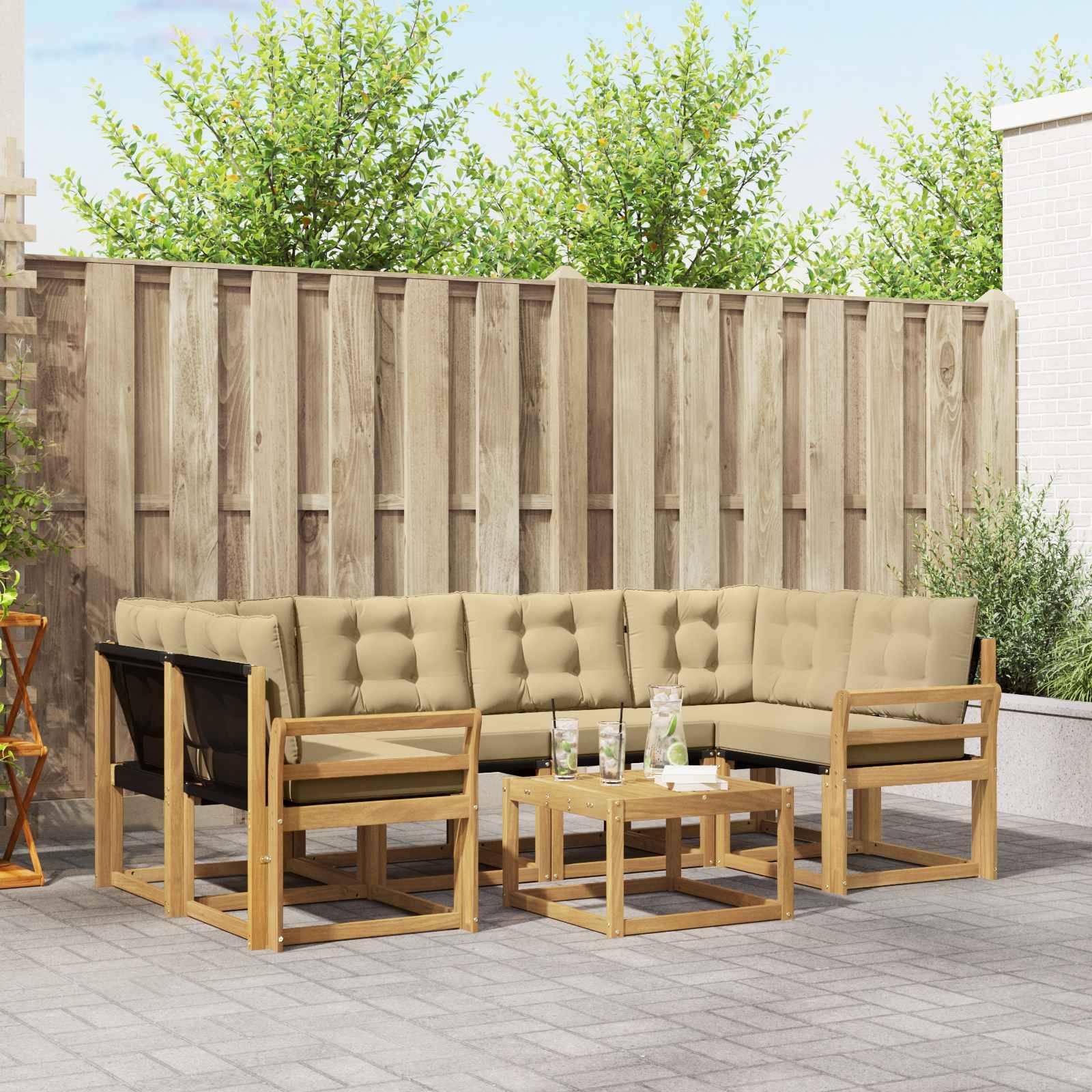 vidaXL Outdoor-Sofagarnitur mit Kissen 7 pcs Weiß und Beige