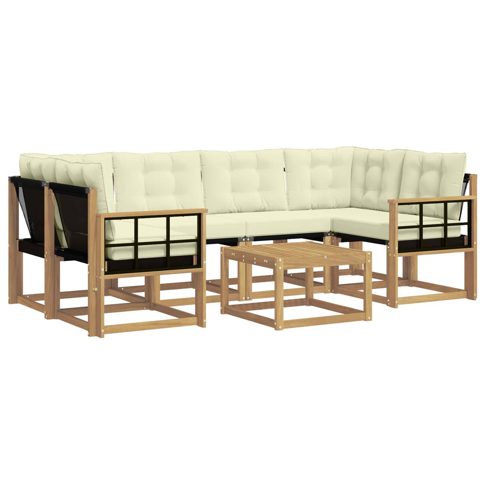 vidaXL Outdoor-Sofagarnitur mit Kissen 7 pcs Weiß und Creme