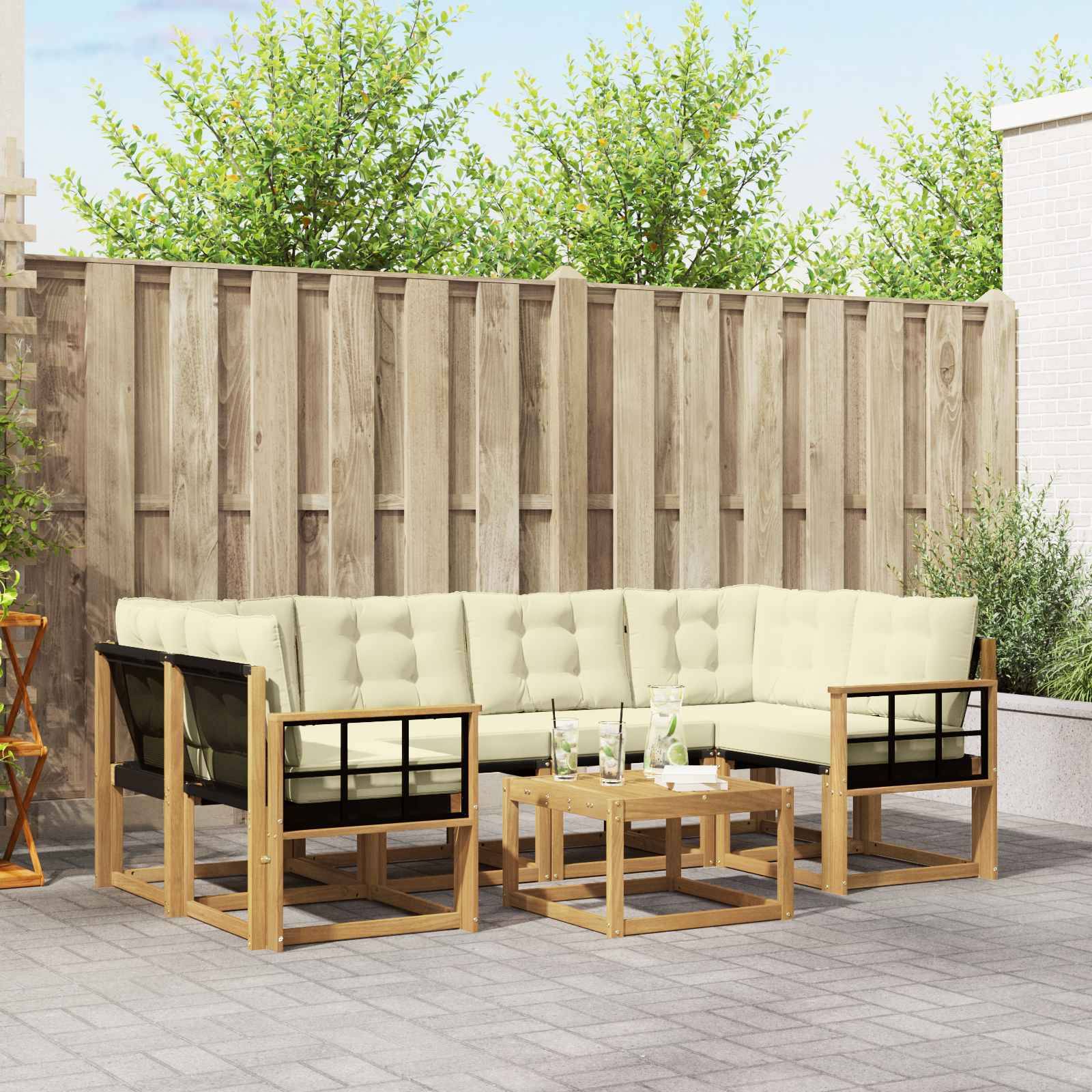 vidaXL Outdoor-Sofagarnitur mit Kissen 7 pcs Weiß und Creme