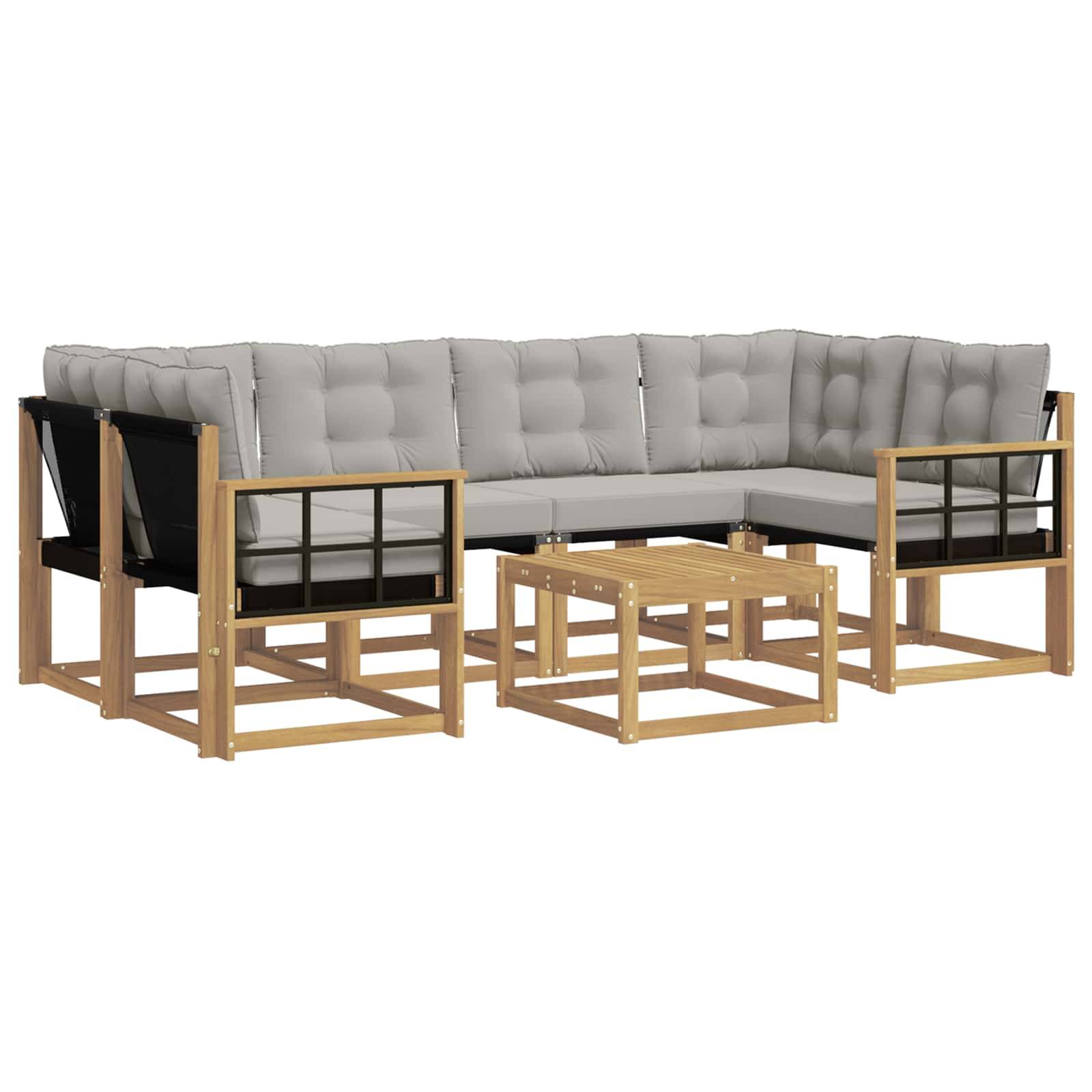 vidaXL Outdoor-Sofagarnitur mit Kissen 7 pcs Weiß und Hellgrau