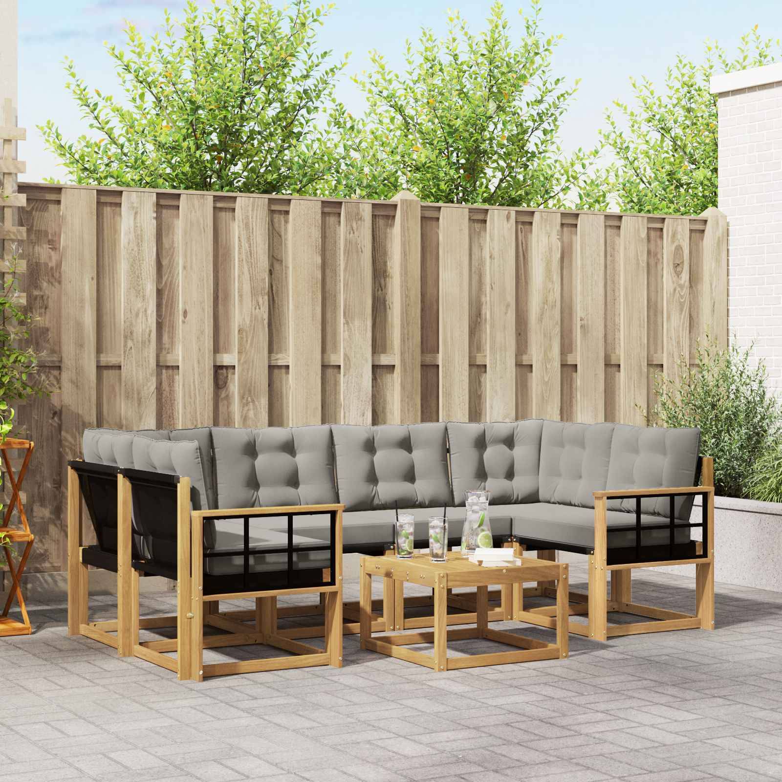 vidaXL Outdoor-Sofagarnitur mit Kissen 7 pcs Weiß und Hellgrau