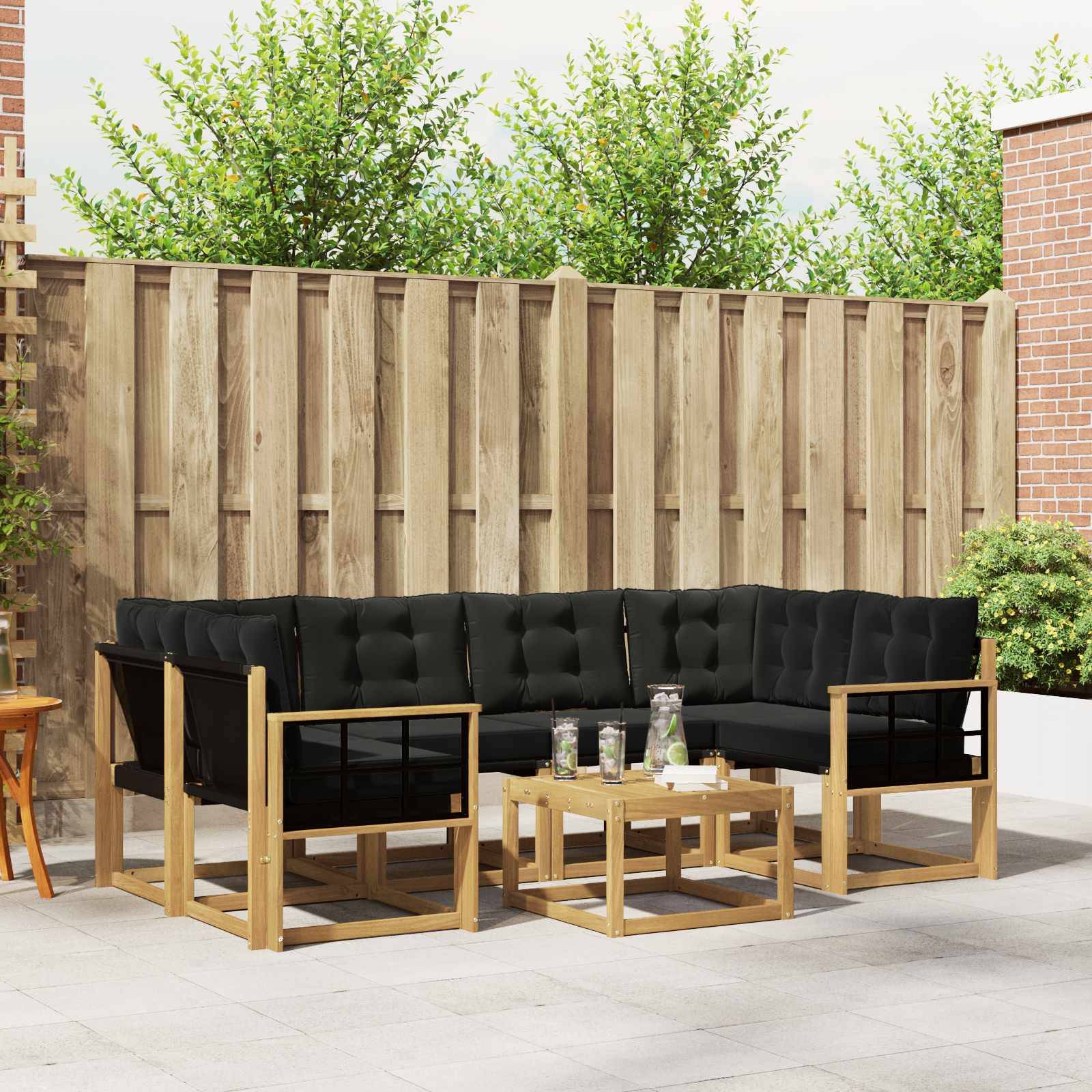 vidaXL Outdoor-Sofagarnitur mit Kissen 7 pcs Weiß und Schwarz