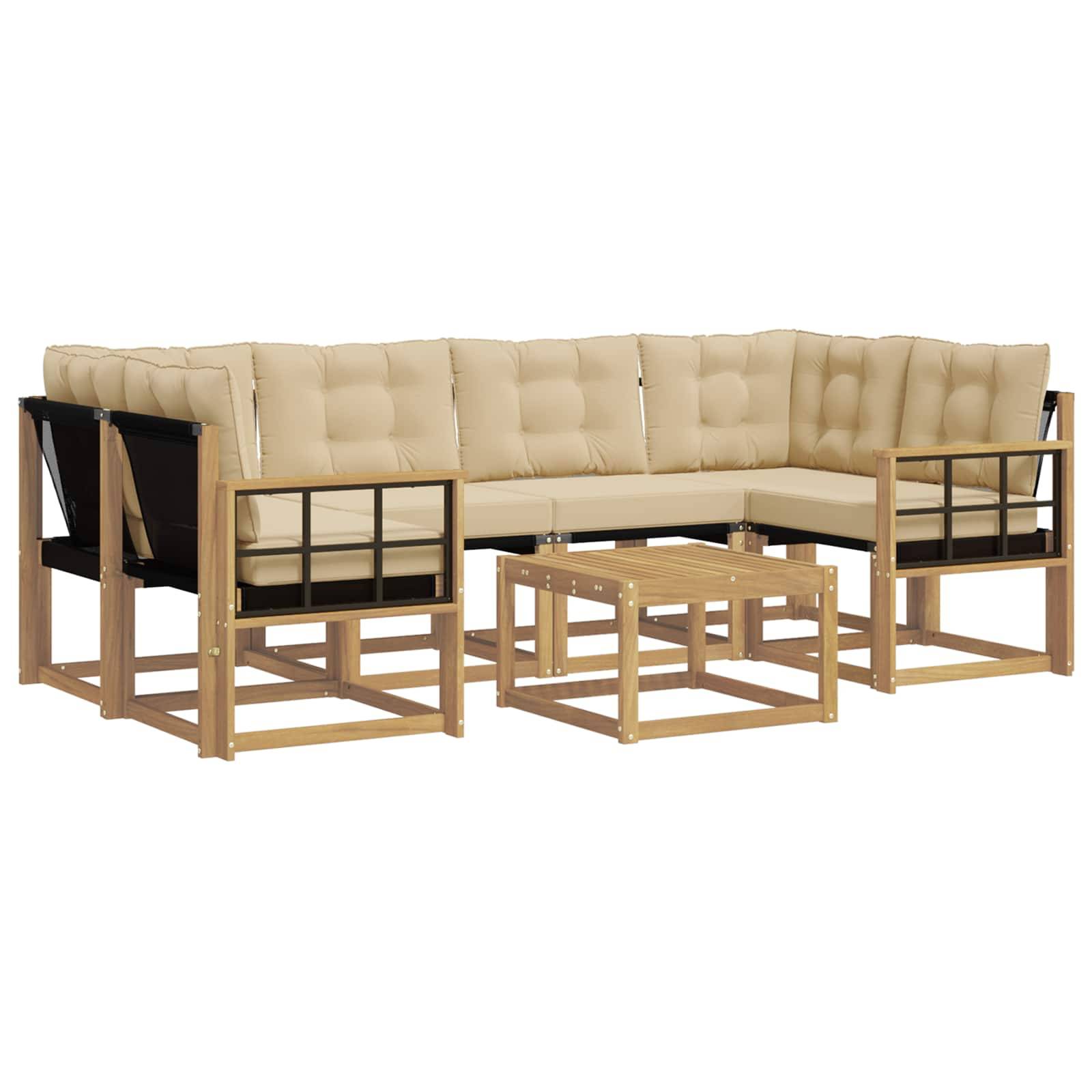 vidaXL Outdoor-Sofagarnitur mit Kissen 7 pcs Weiß und Beige