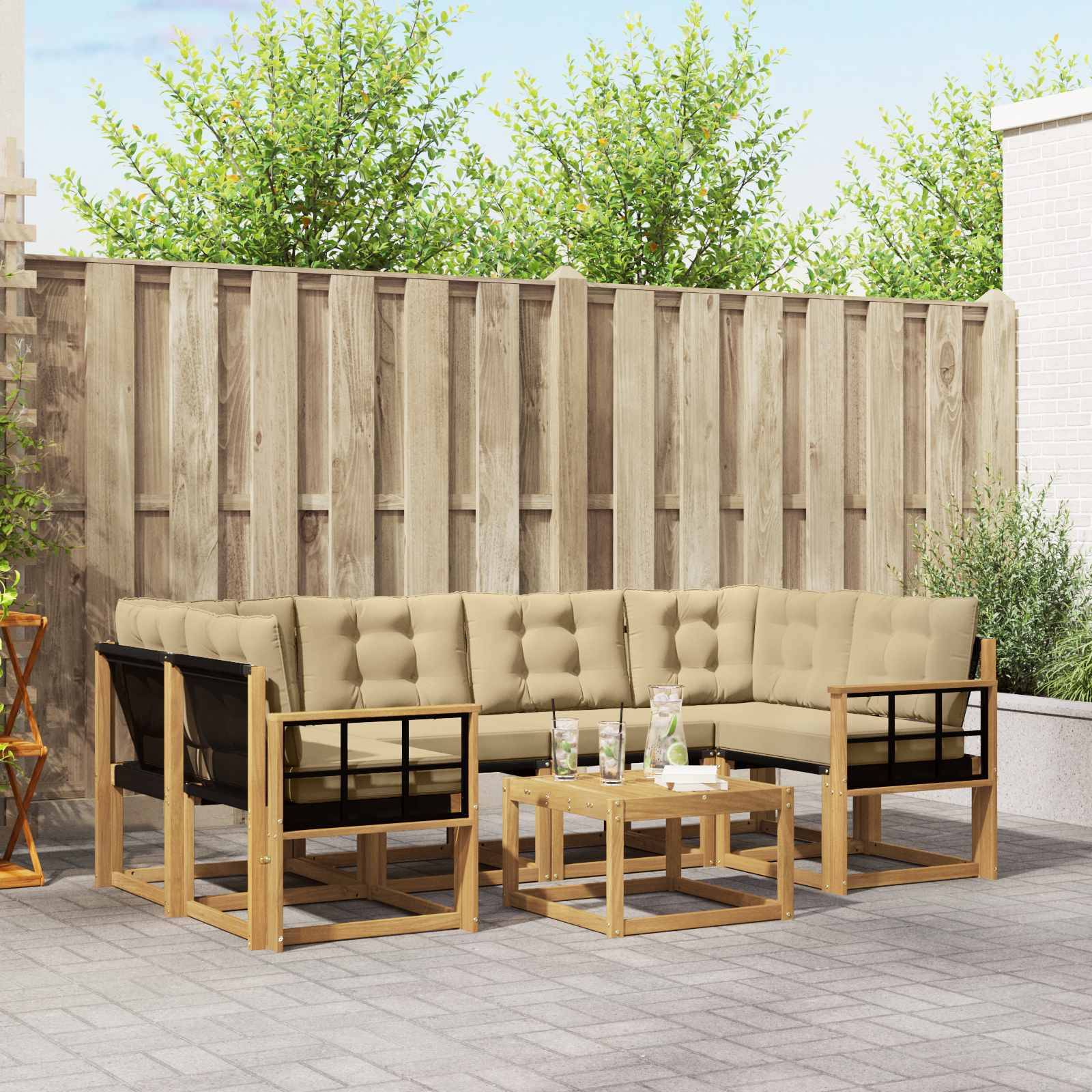 vidaXL Outdoor-Sofagarnitur mit Kissen 7 pcs Weiß und Beige