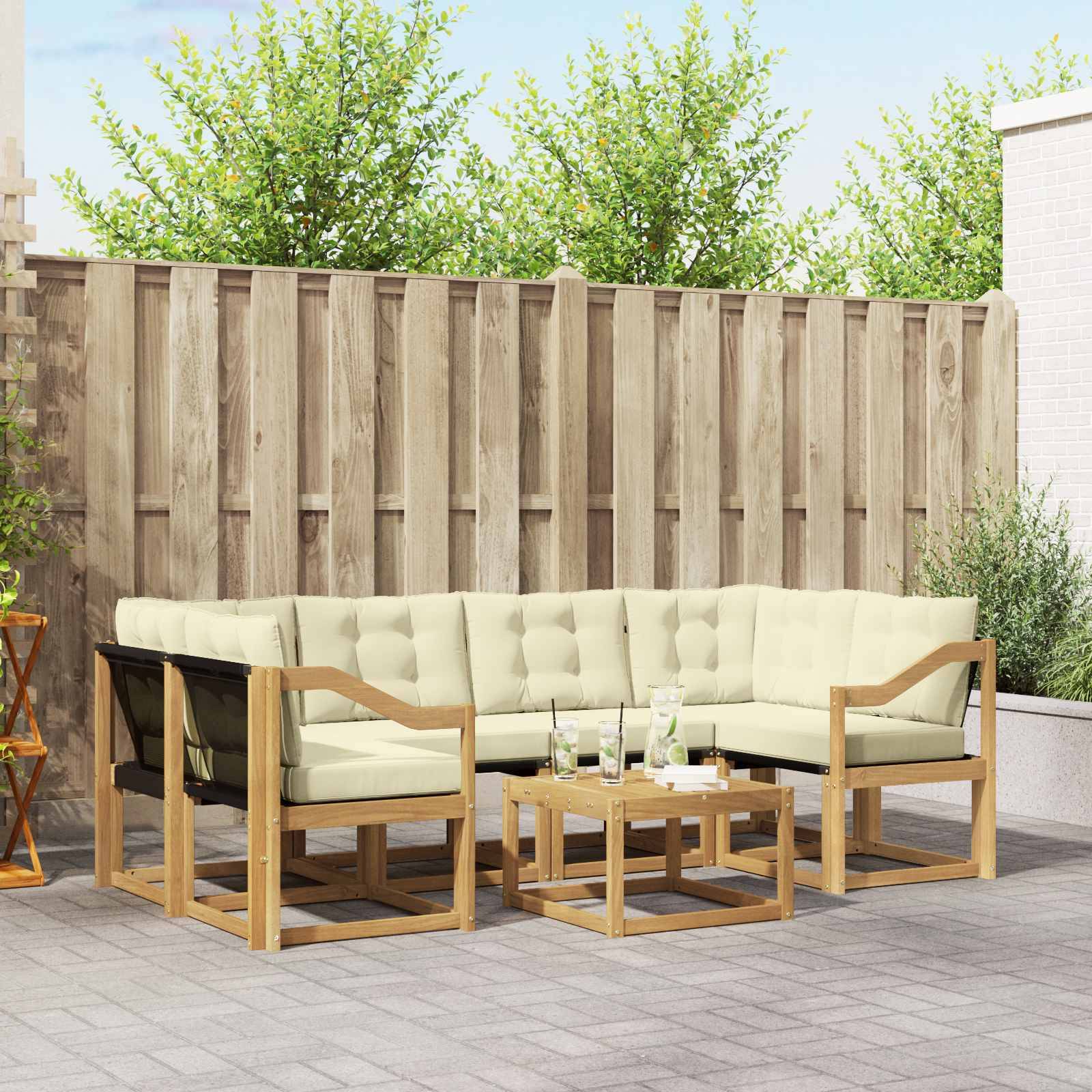 vidaXL Outdoor-Sofagarnitur mit Kissen 7 pcs Weiß und Creme