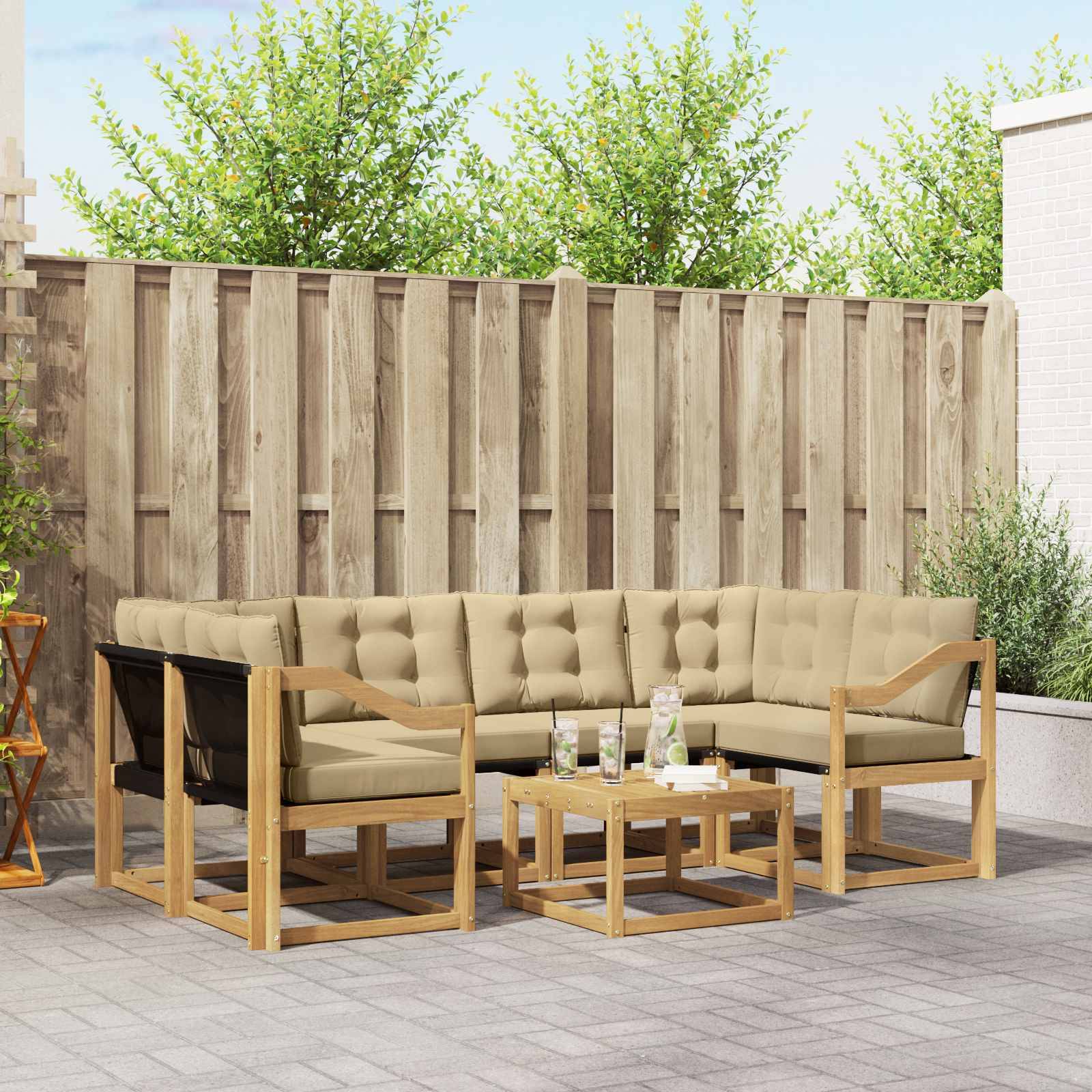 vidaXL Outdoor-Sofagarnitur mit Kissen 7 pcs Weiß und Beige