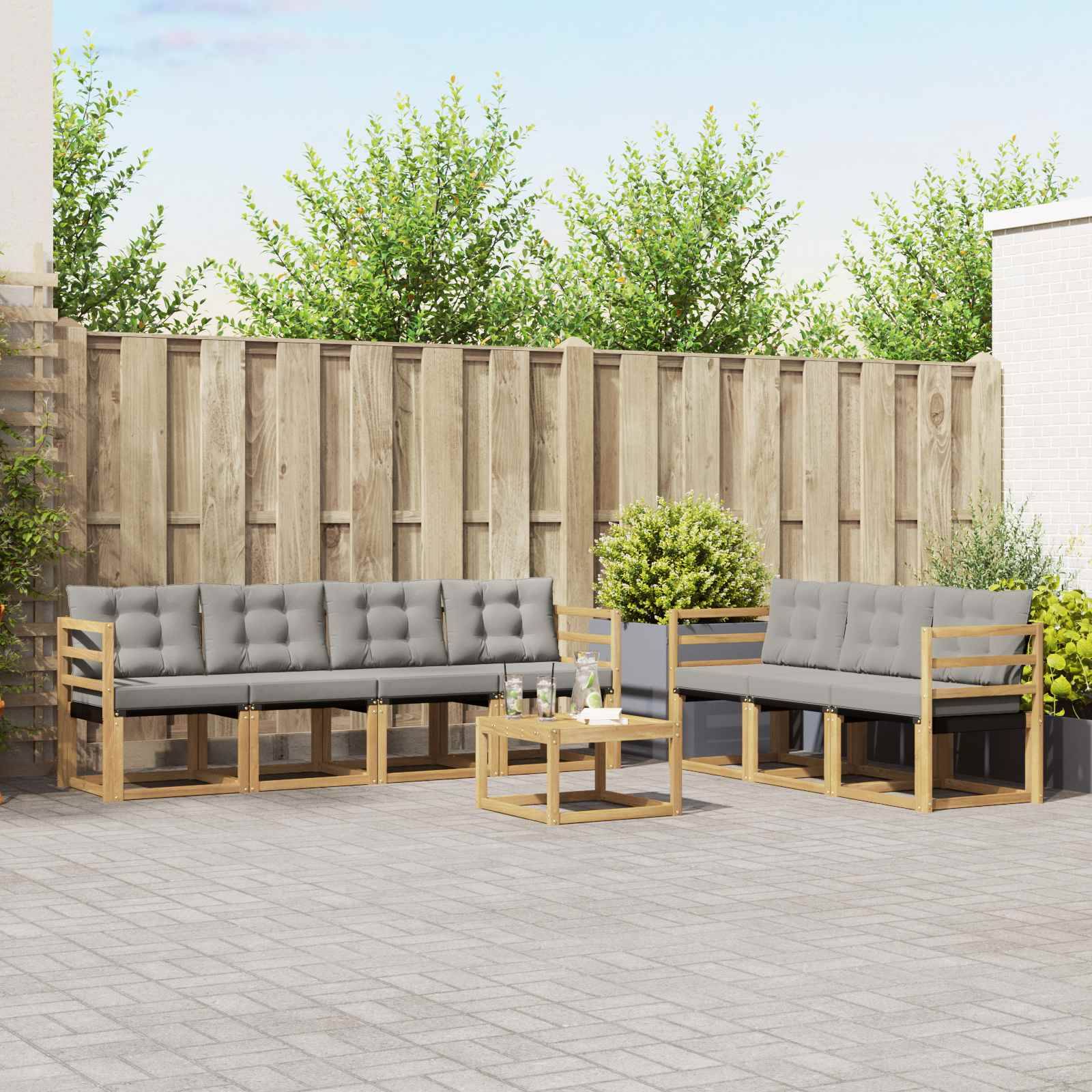 vidaXL Outdoor-Sofagarnitur mit Kissen 8 pcs Weiß und Hellgrau