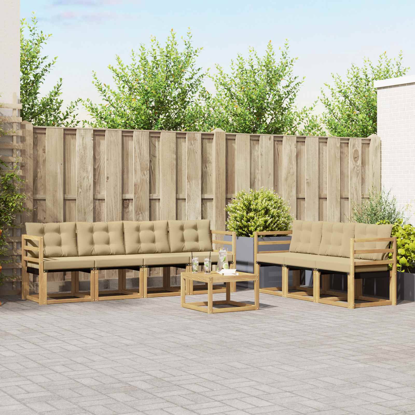 vidaXL Outdoor-Sofagarnitur mit Kissen 8 pcs Weiß und Beige