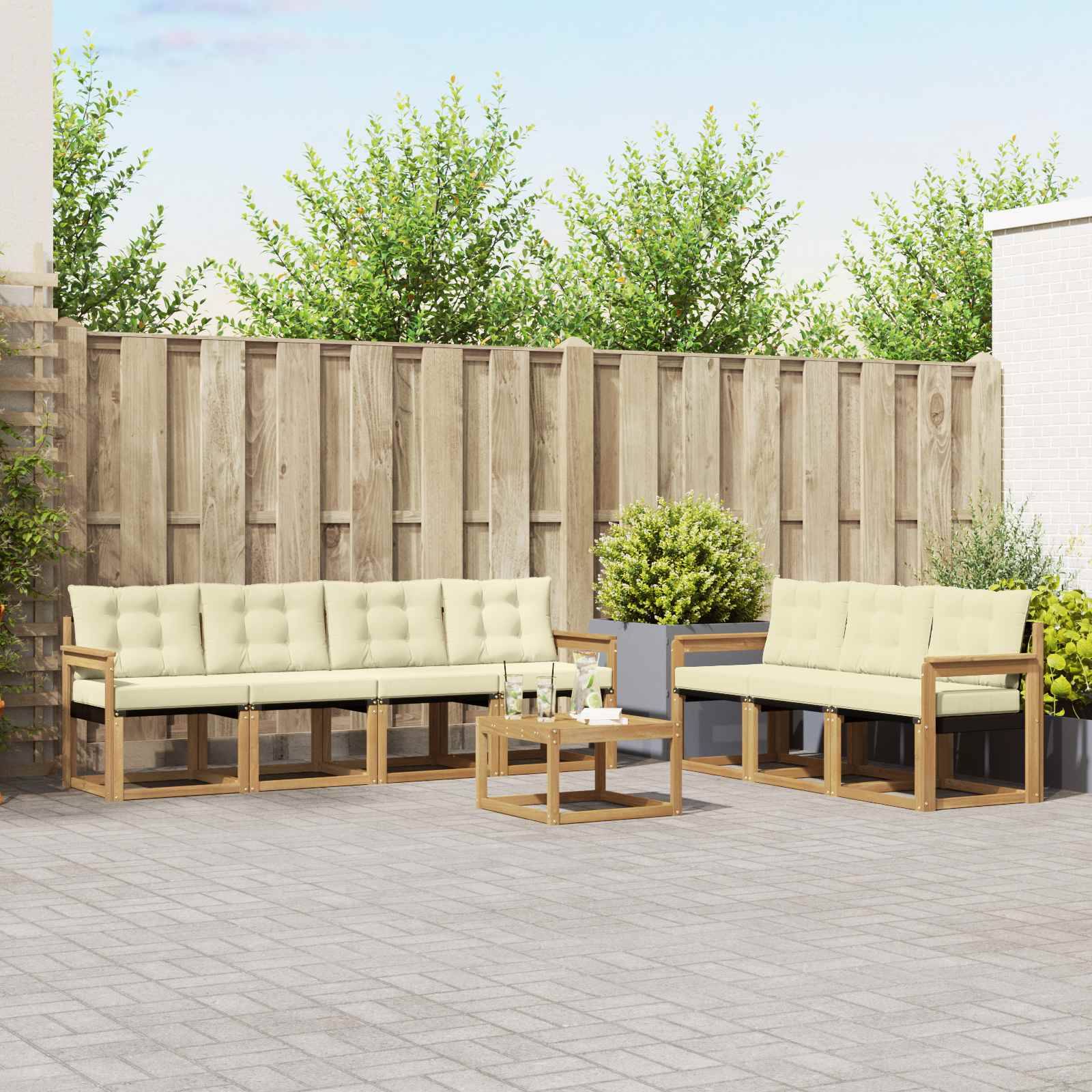 vidaXL Outdoor-Sofagarnitur mit Kissen 8 pcs Weiß und Creme