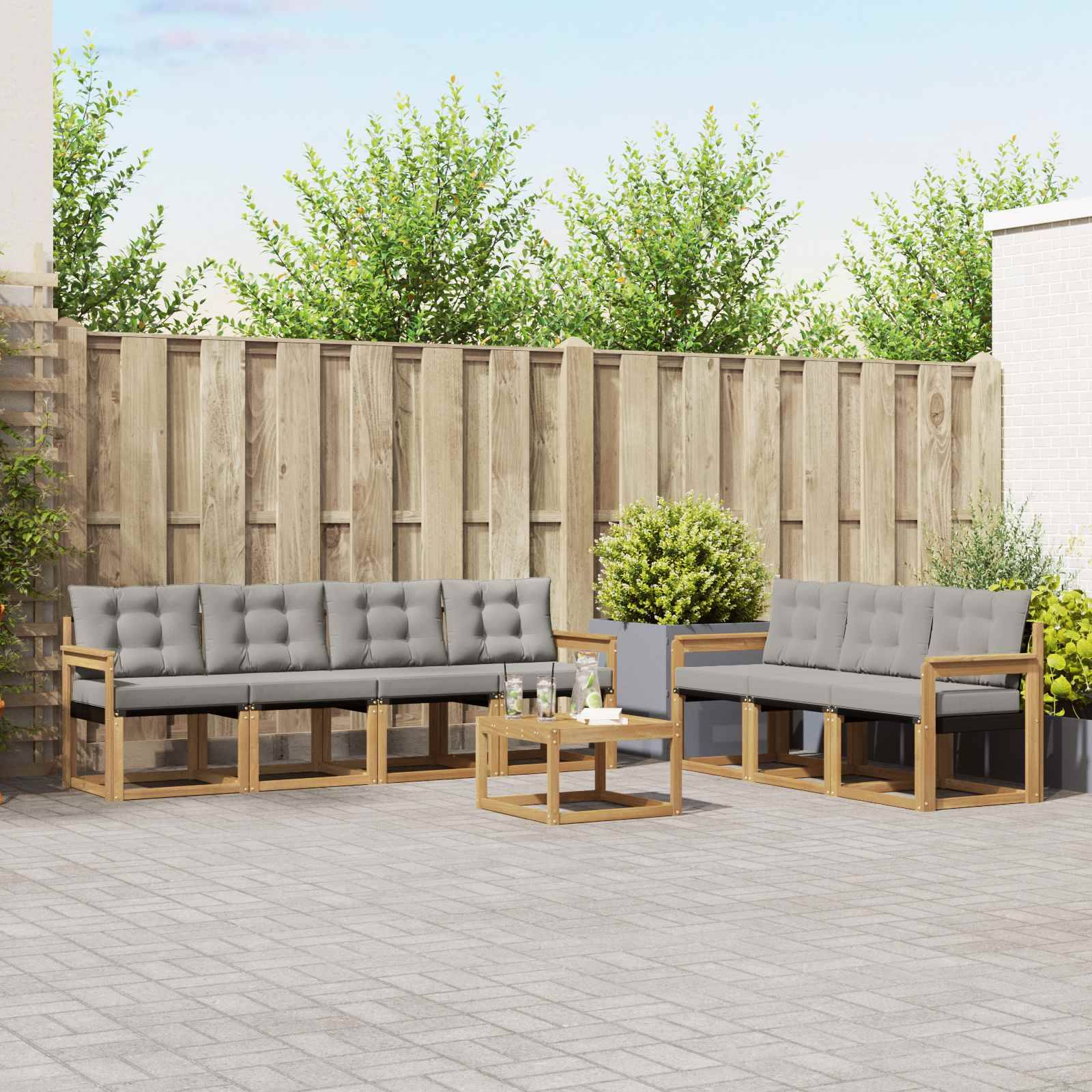 vidaXL Outdoor-Sofagarnitur mit Kissen 8 pcs Weiß und Hellgrau