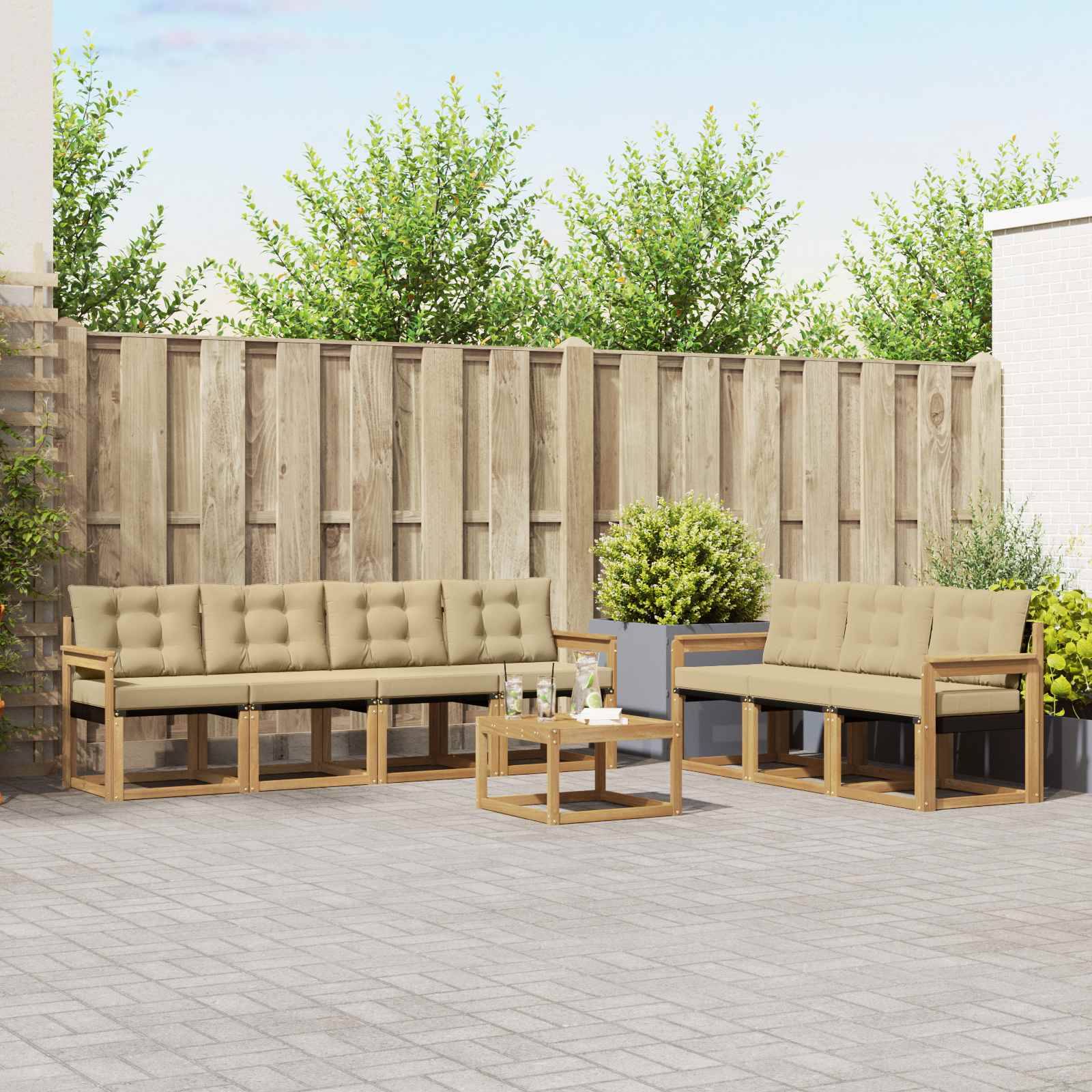 vidaXL Outdoor-Sofagarnitur mit Kissen 8 pcs Weiß und Beige