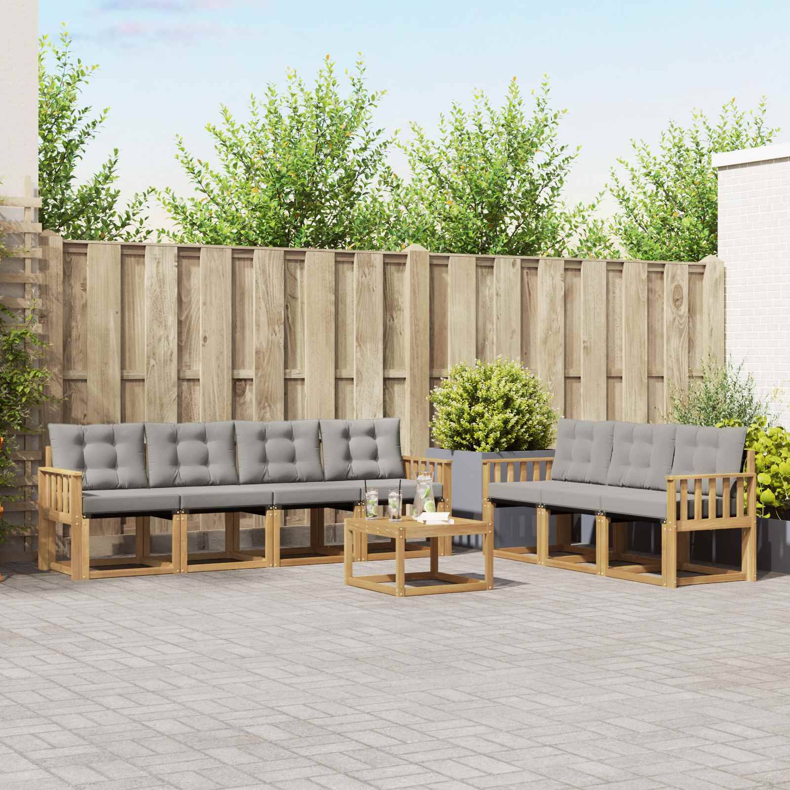 vidaXL Outdoor-Sofagarnitur mit Kissen 8 pcs Weiß und Hellgrau