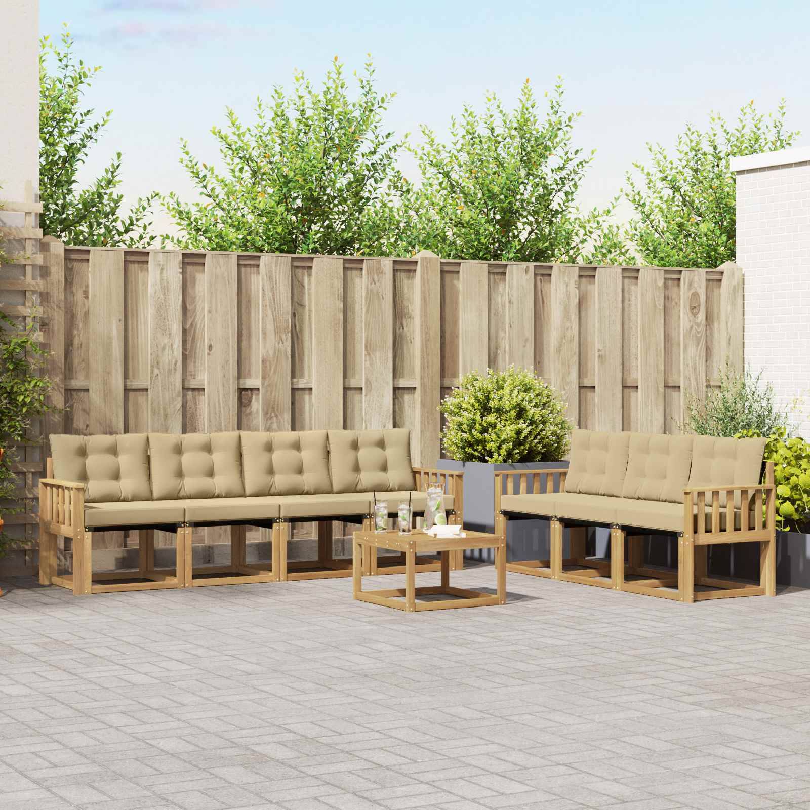 vidaXL Outdoor-Sofagarnitur mit Kissen 8 pcs Weiß und Beige